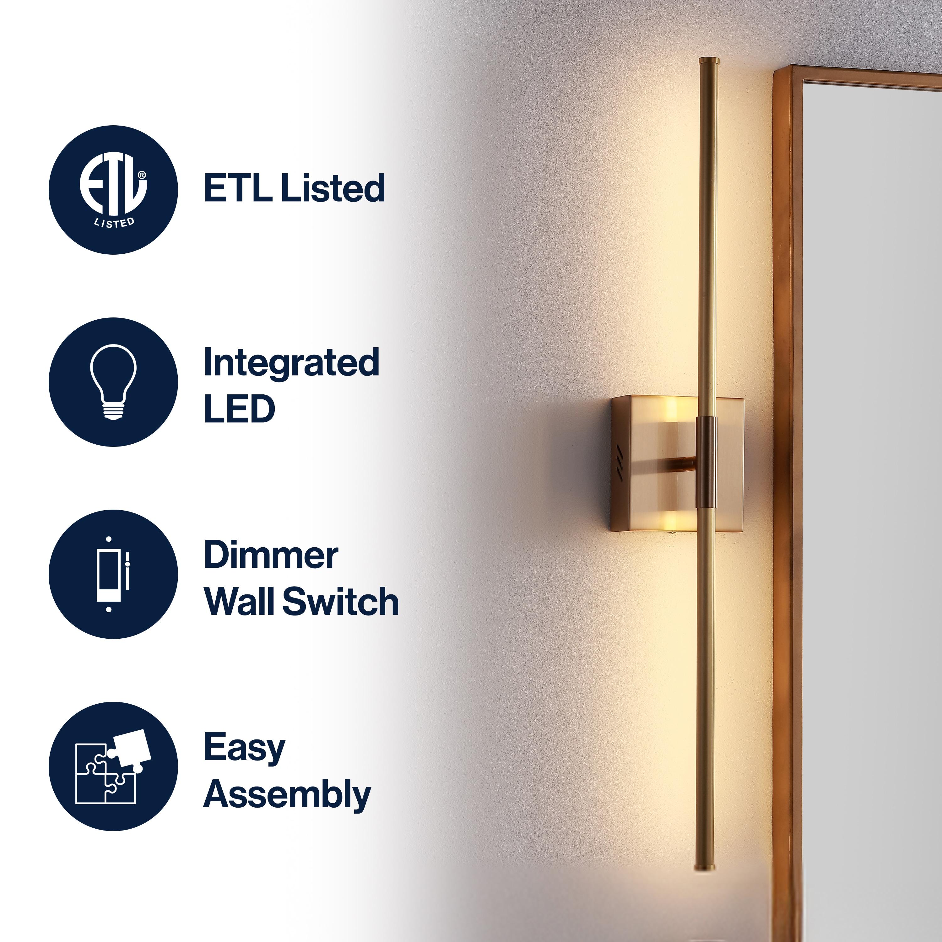 JONATHAN Y Makena 28" Modern Minimalist Dimmable Integrated LED Metal Wall Sconce, Brass Gold