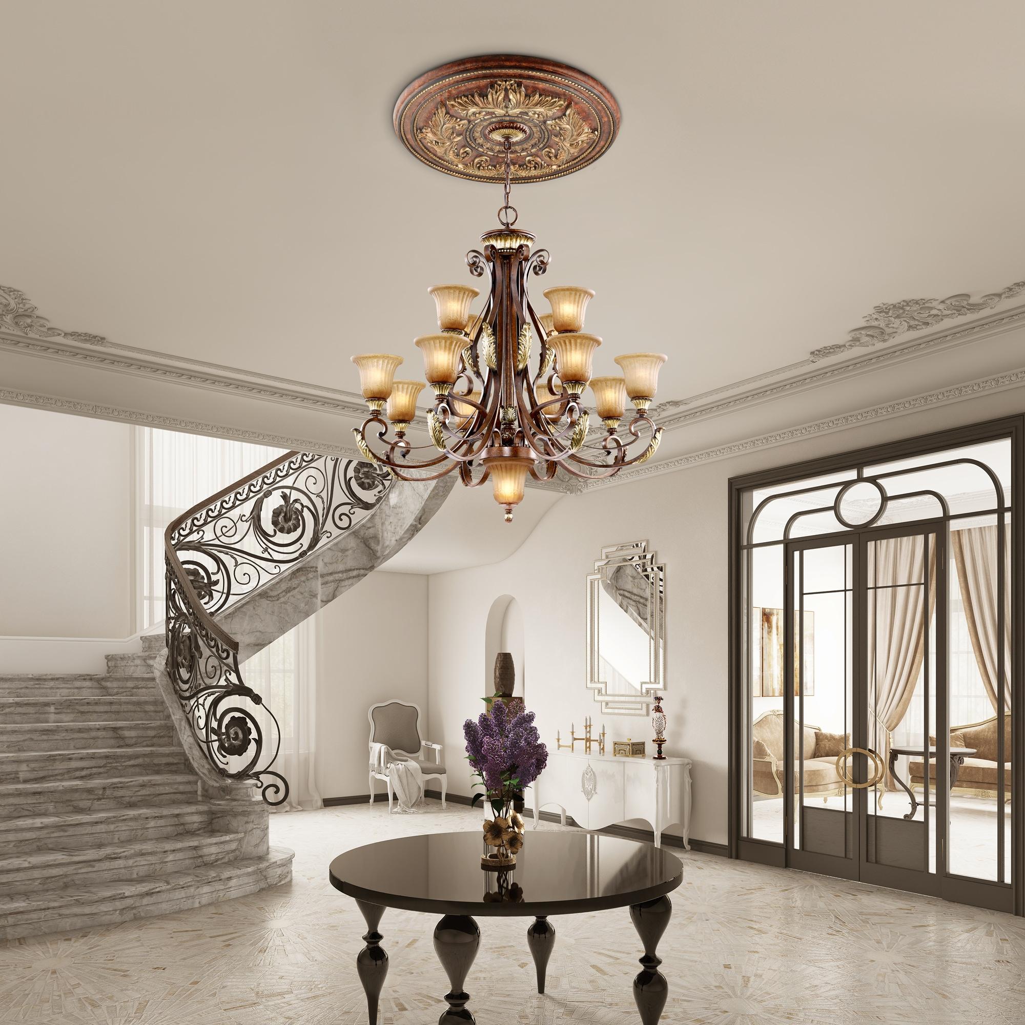 Villa Verona 13-Light Chandelier in Bronze with Rustic Art Glass