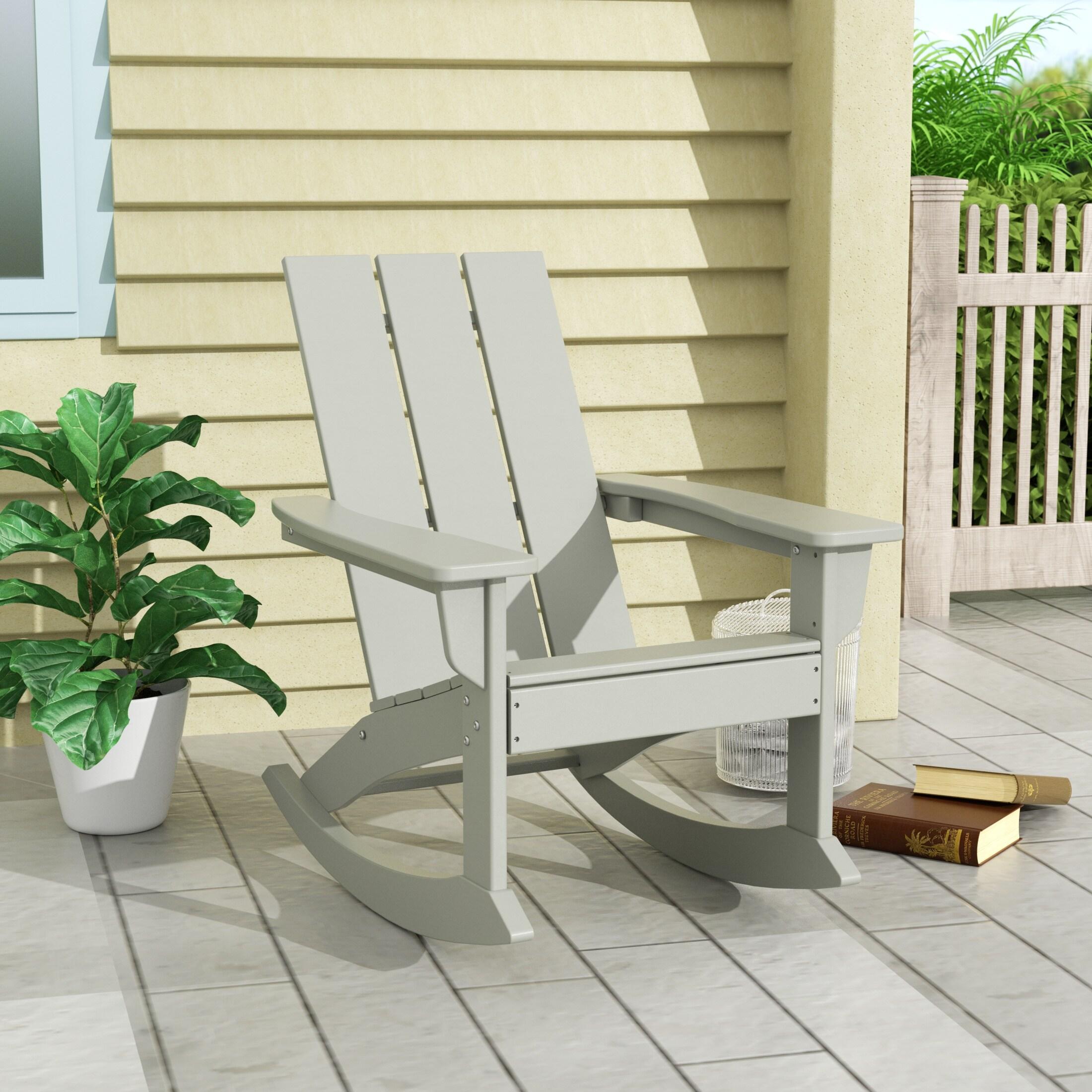 Polytrends  Shoreside Modern Eco-Friendly All Weather Poly Adirondack Rocking Chair Sand
