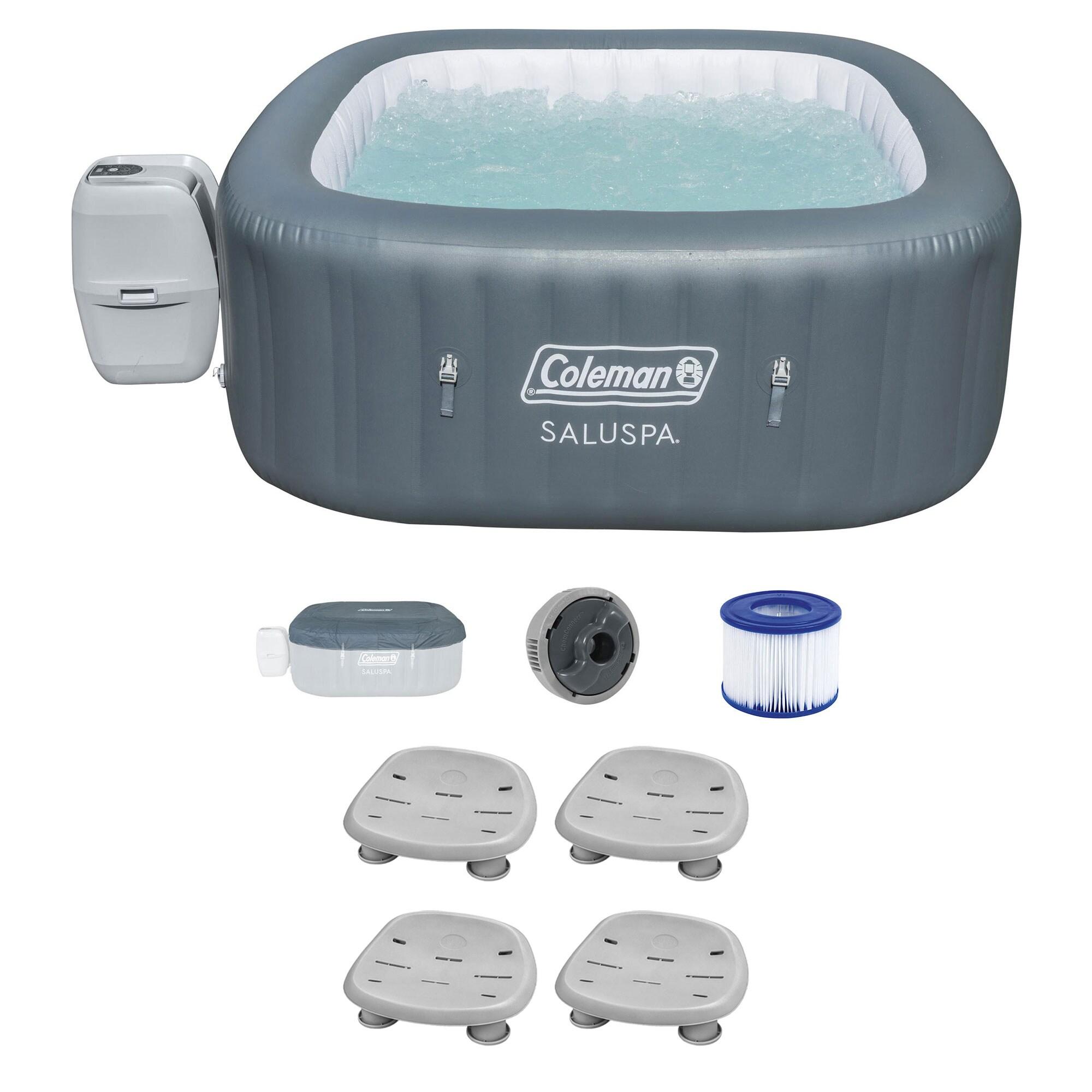 Bestway Coleman Hawaii AirJet Inflatable Hot Tub w/ EnergySense Cover + Bestway SaluSpa Underwater Non Slip Pool and 4 Spa Seats with Adjustable Legs