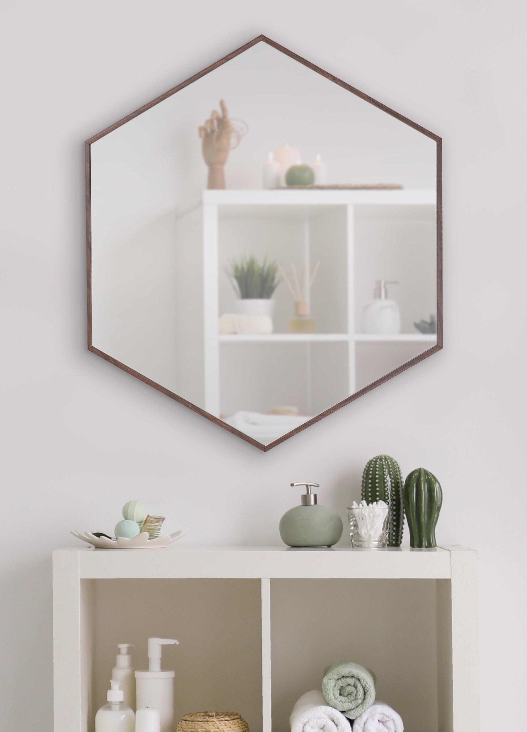 22" x 25" Rhodes Hexagon Wall Mirror Walnut Brown - Kate & Laurel: Modern Plastic Frame, No Assembly Required