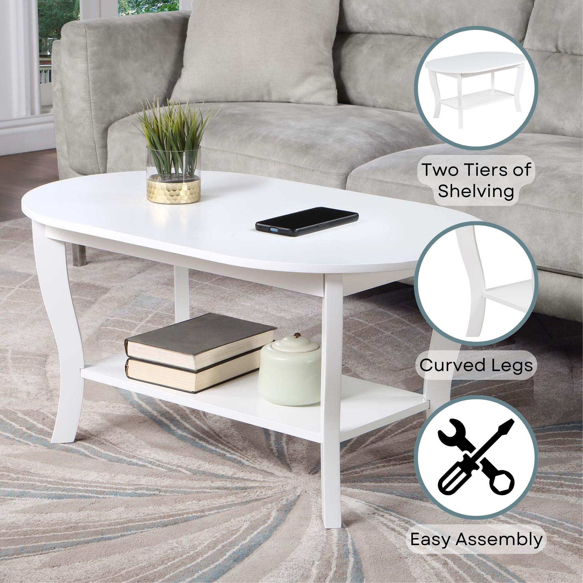 Convenience Concepts American Heritage Oval MDF Coffee Table with Shelf, White