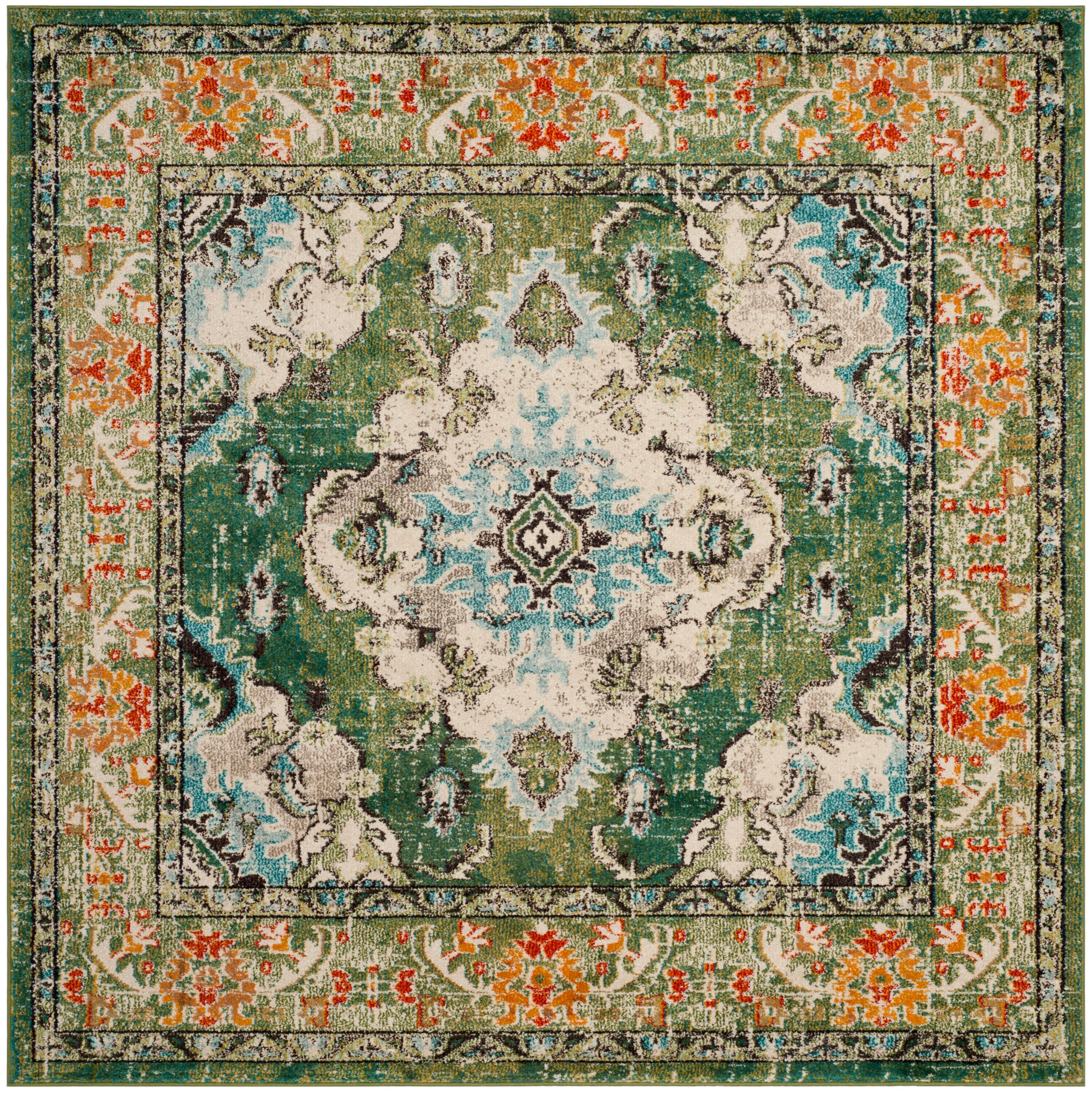 Monaco MNC243 Power Loomed Indoor Area Rug - Forest Green/Light Blue - 6'7"x6'7" - Safavieh.