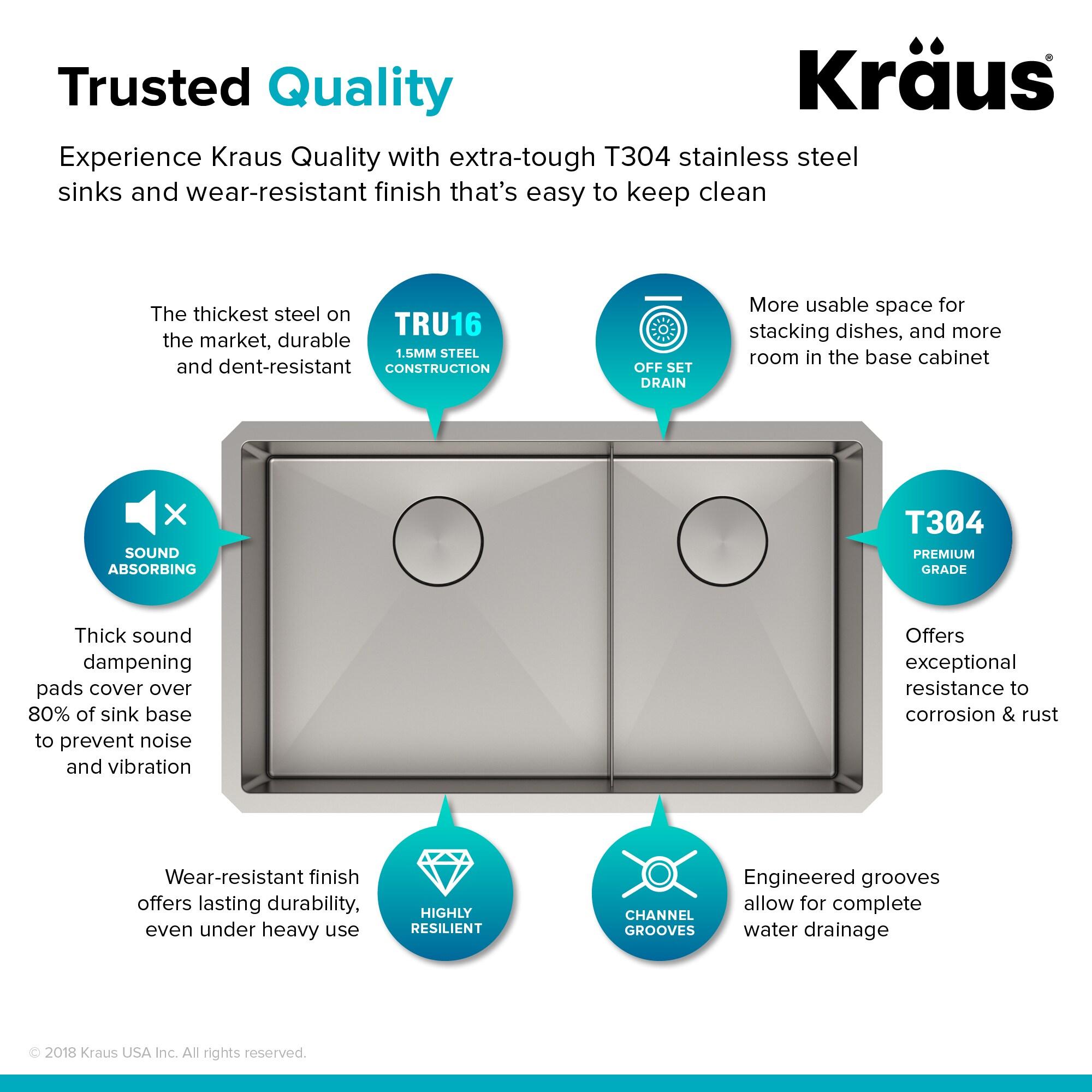 KRAUS Standart PRO™ Undermount 60/40 Double Bowl 16 Gauge Stainless Steel Kitchen Sink