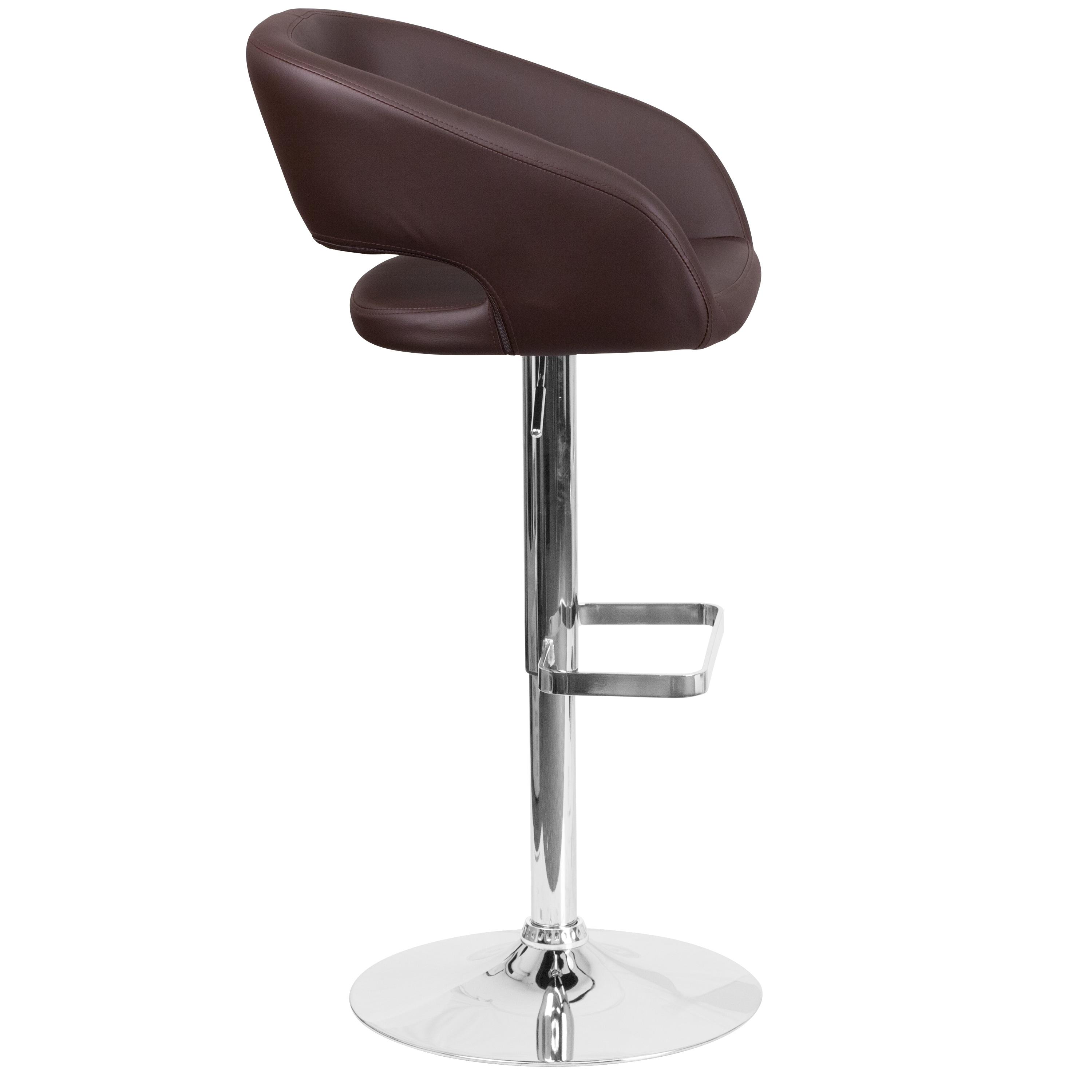 Flash Furniture Contemporary Brown Vinyl Adjustable Height Barstool with Rounded Mid-Back and Chrome Base