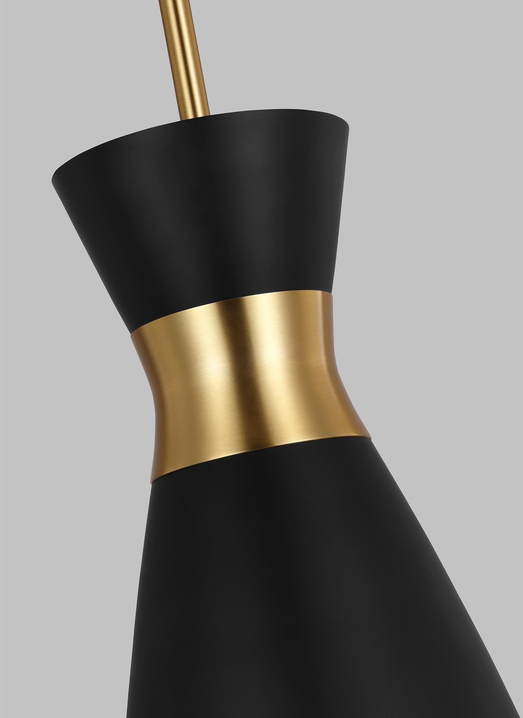Heath Tall Pendant Light in Midnight Black and Burnished Brass with Matte White Shade