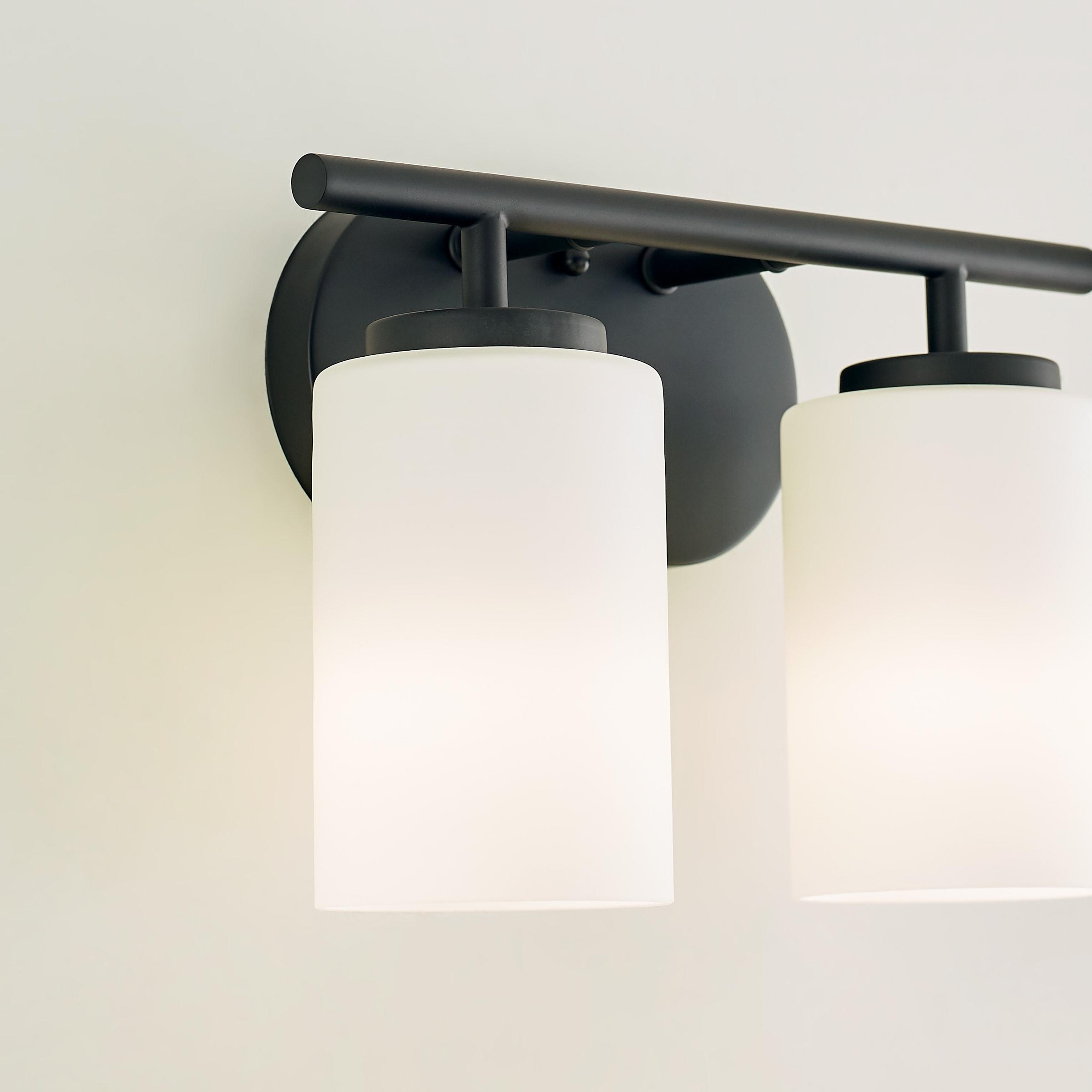 Oslo 12.5 in. 2-Light Midnight Black Transitional Contemporary Bathroom Vanity Light with Cased Opal Etched Glass Shades