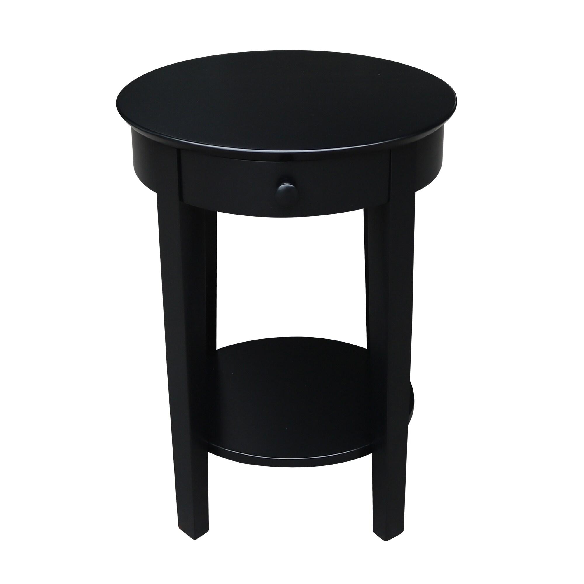 International Concepts Phillips Accent Table with Drawer Black: Solid Parawood, Mid-Century Modern, Square Shape