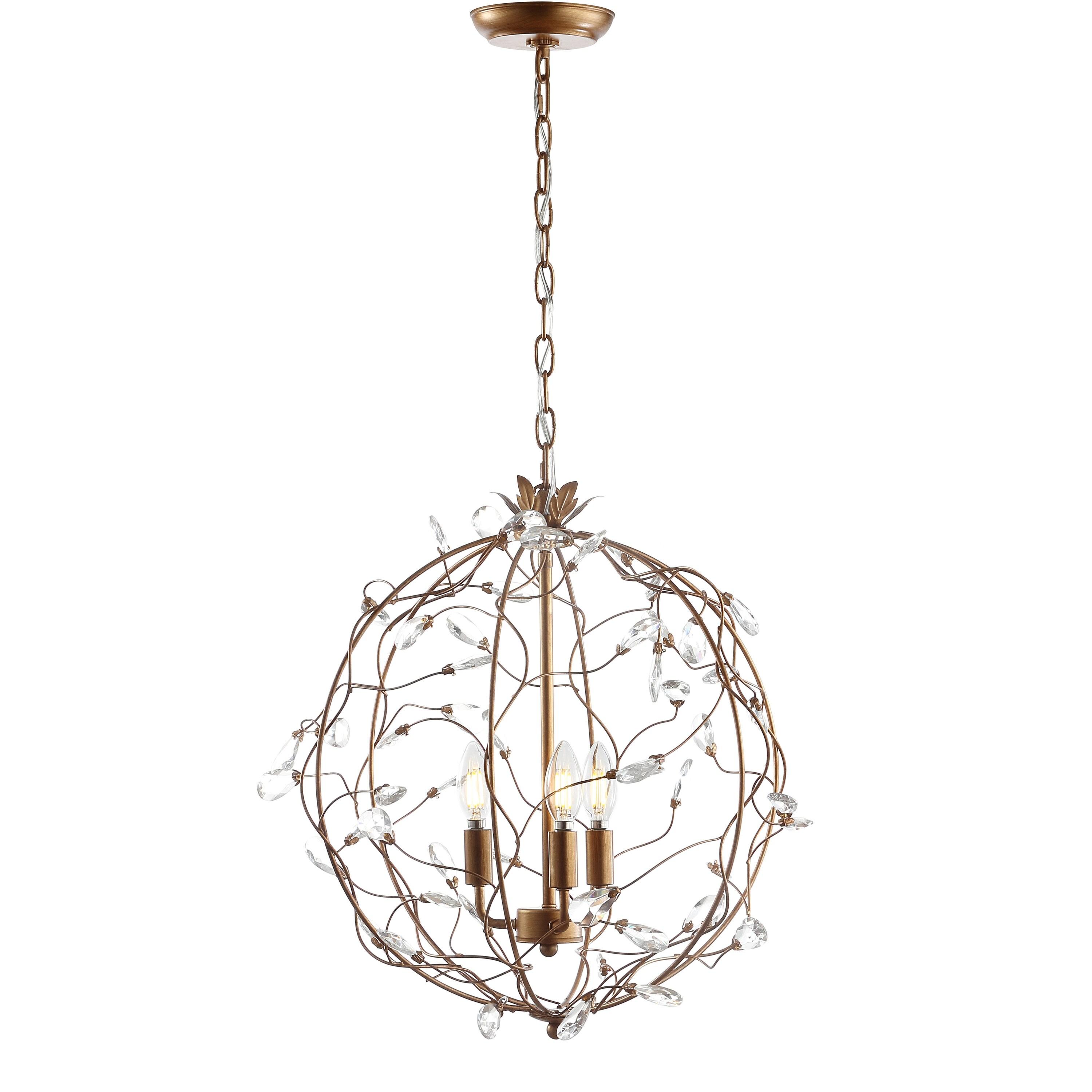 Isabelle 20" Adjustable Metal/Glass LED Pendant, Antique Gold
