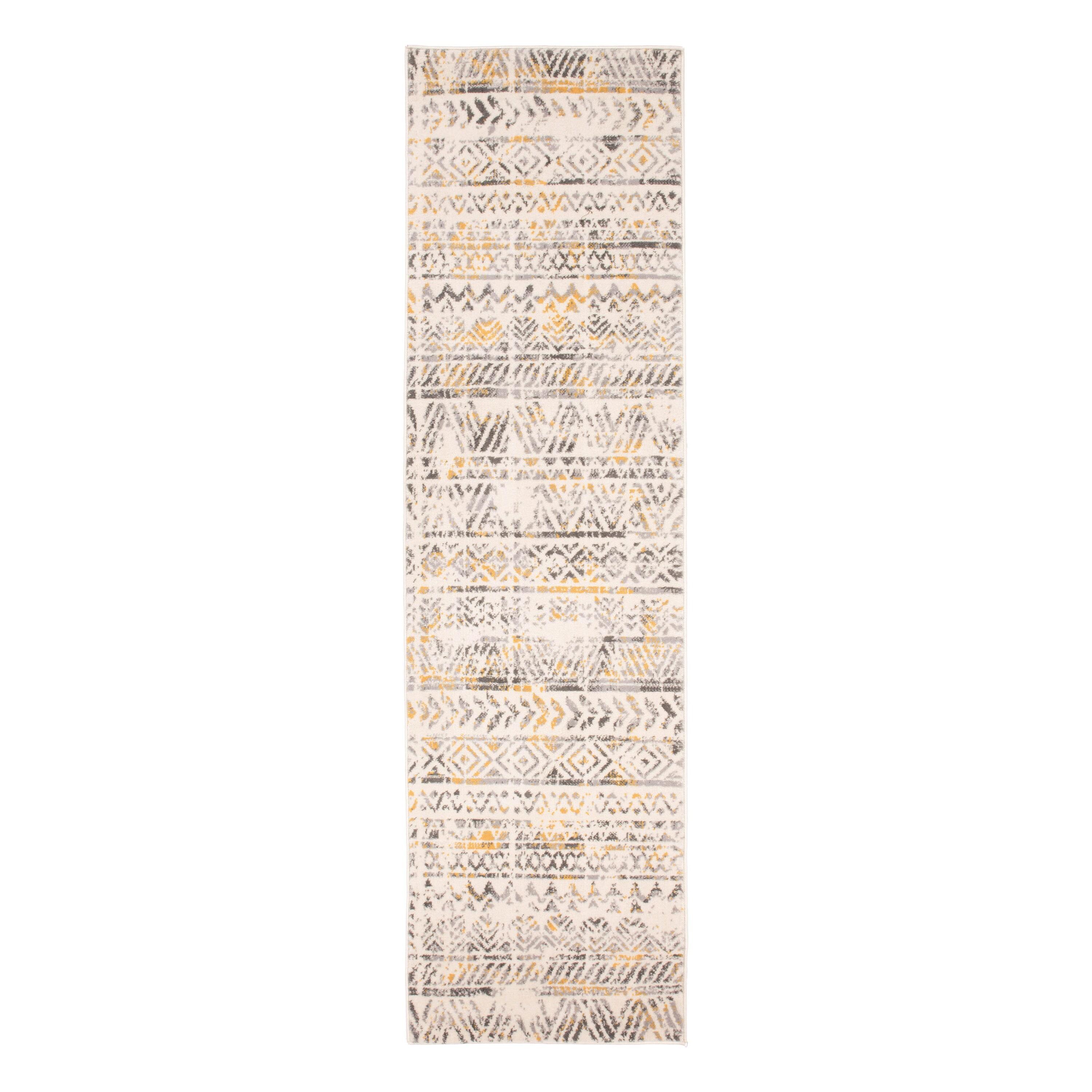 World Rug Gallery Geometric Distressed Bohemian Yellow 2' x 7' Runner Rug