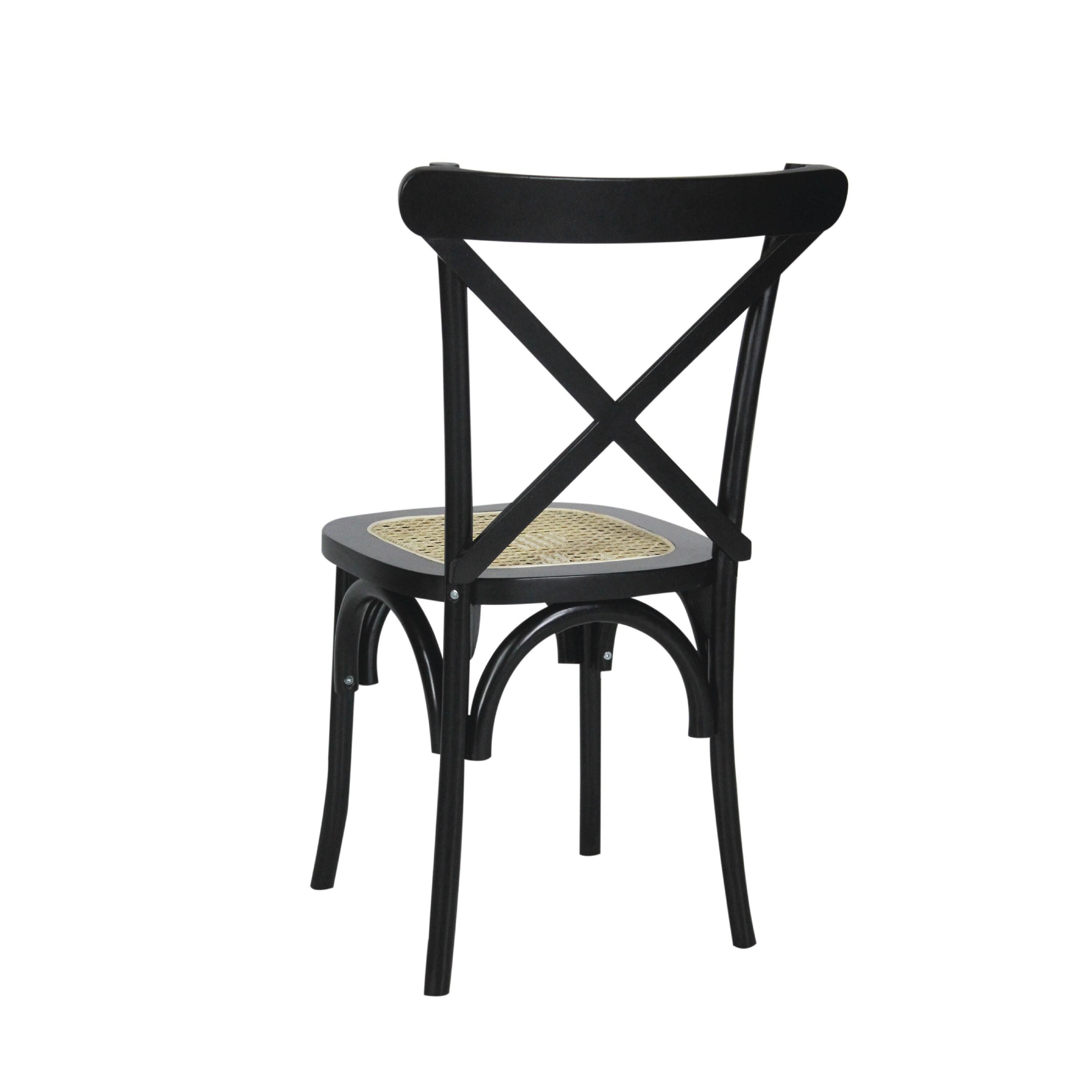 Cassis Classic Traditional X-Back Wood Rattan Dining Chair, Black/Natural (Set of 2) - JONATHAN Y