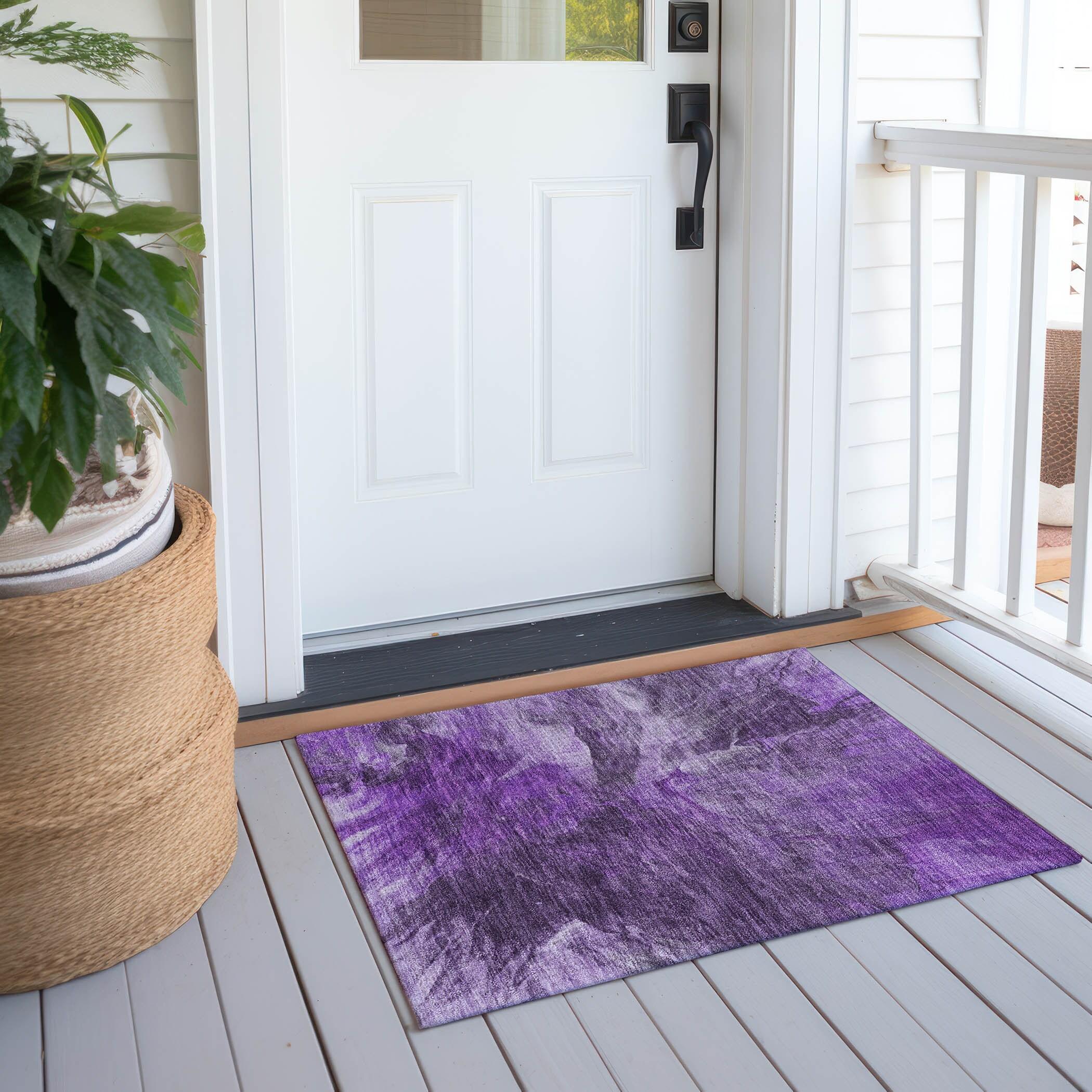Purple Rectangular Machine-Washable Synthetic Area Rug
