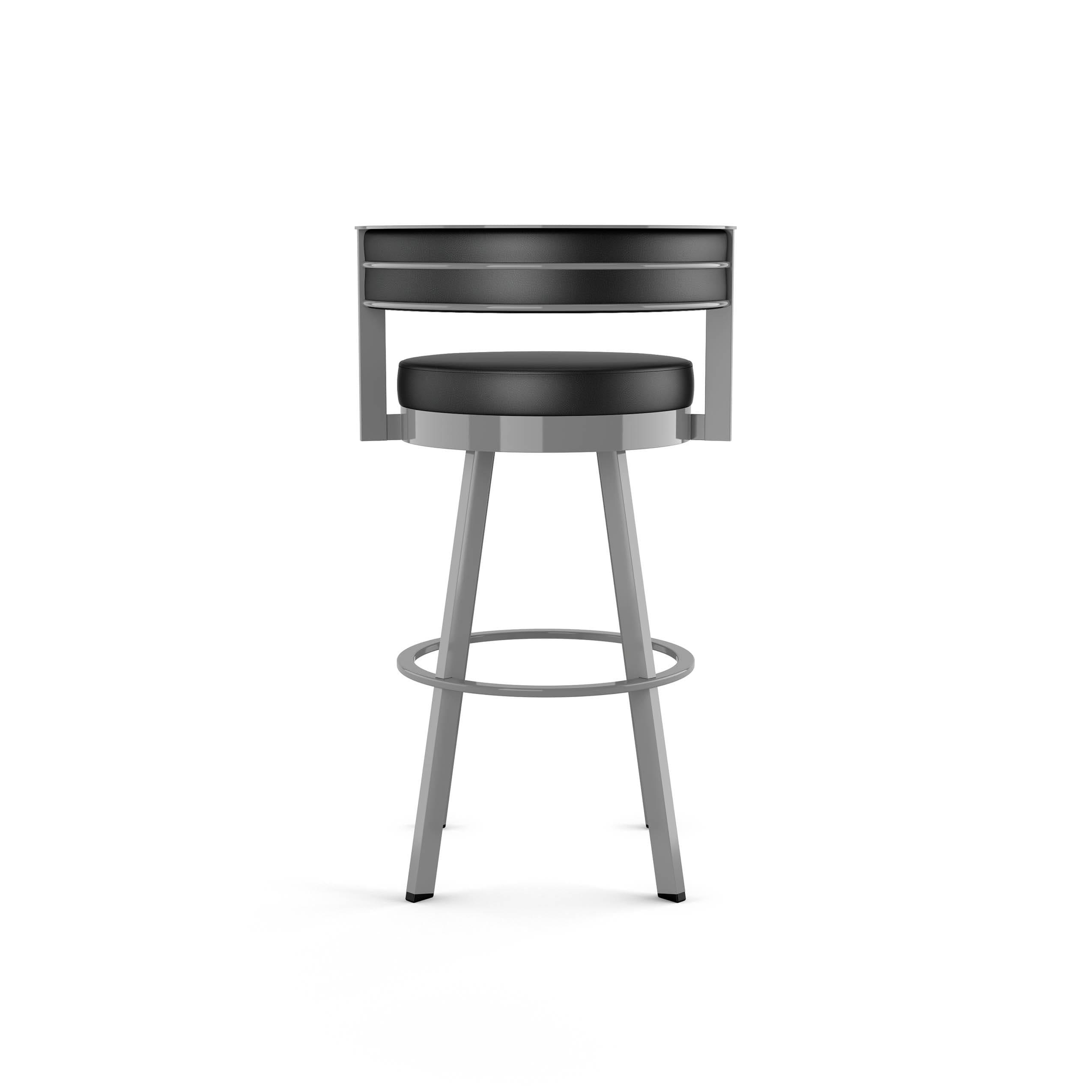 Amisco Browser Upholstered Barstool Charcoal Black/Gray: Faux Leather, Steel Frame, Fixed Height