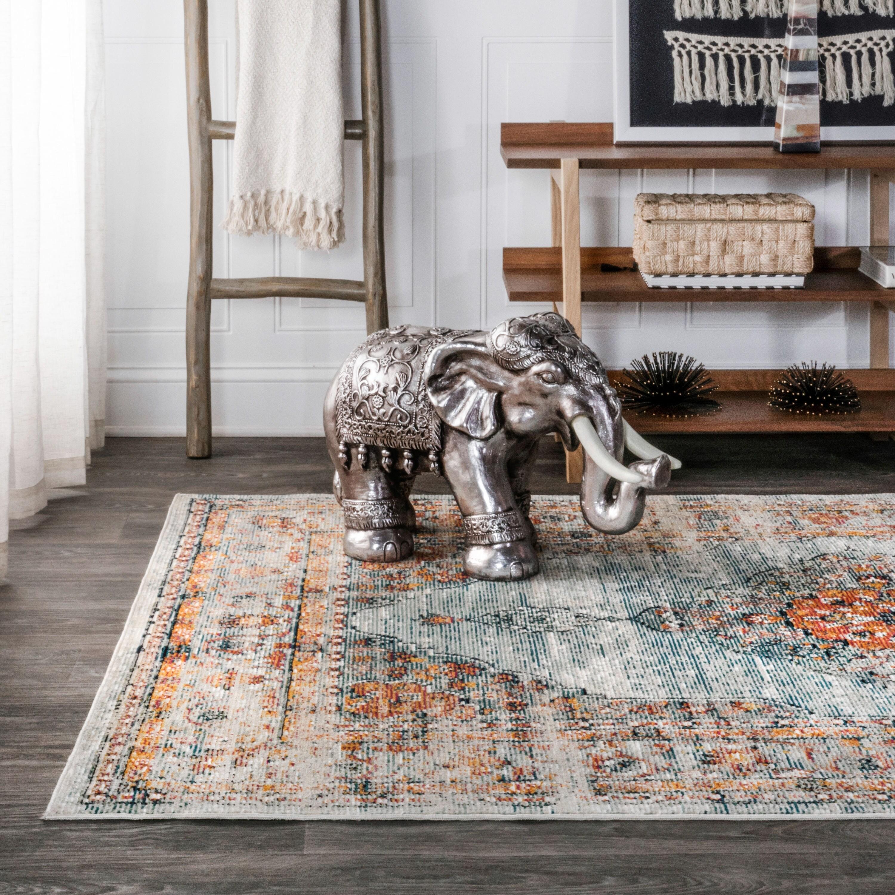 4'x6' Cadiz Vintage Medallion Area Rug, Coral/Turquoise - JONATHAN Y
