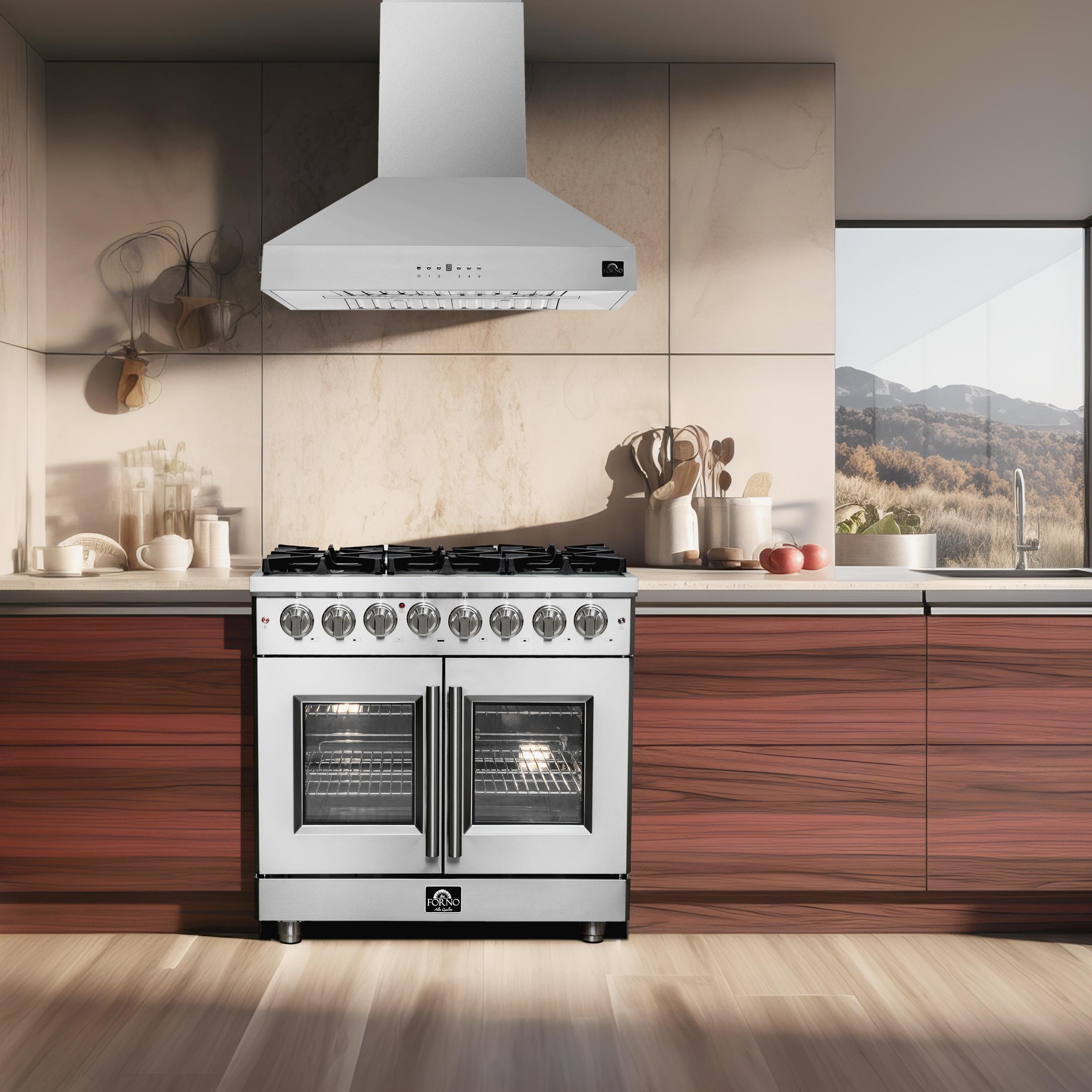 Forno Massimo 36-Inch Freestanding French Door Dual Fuel Range, 6 Burners, True Convection Oven