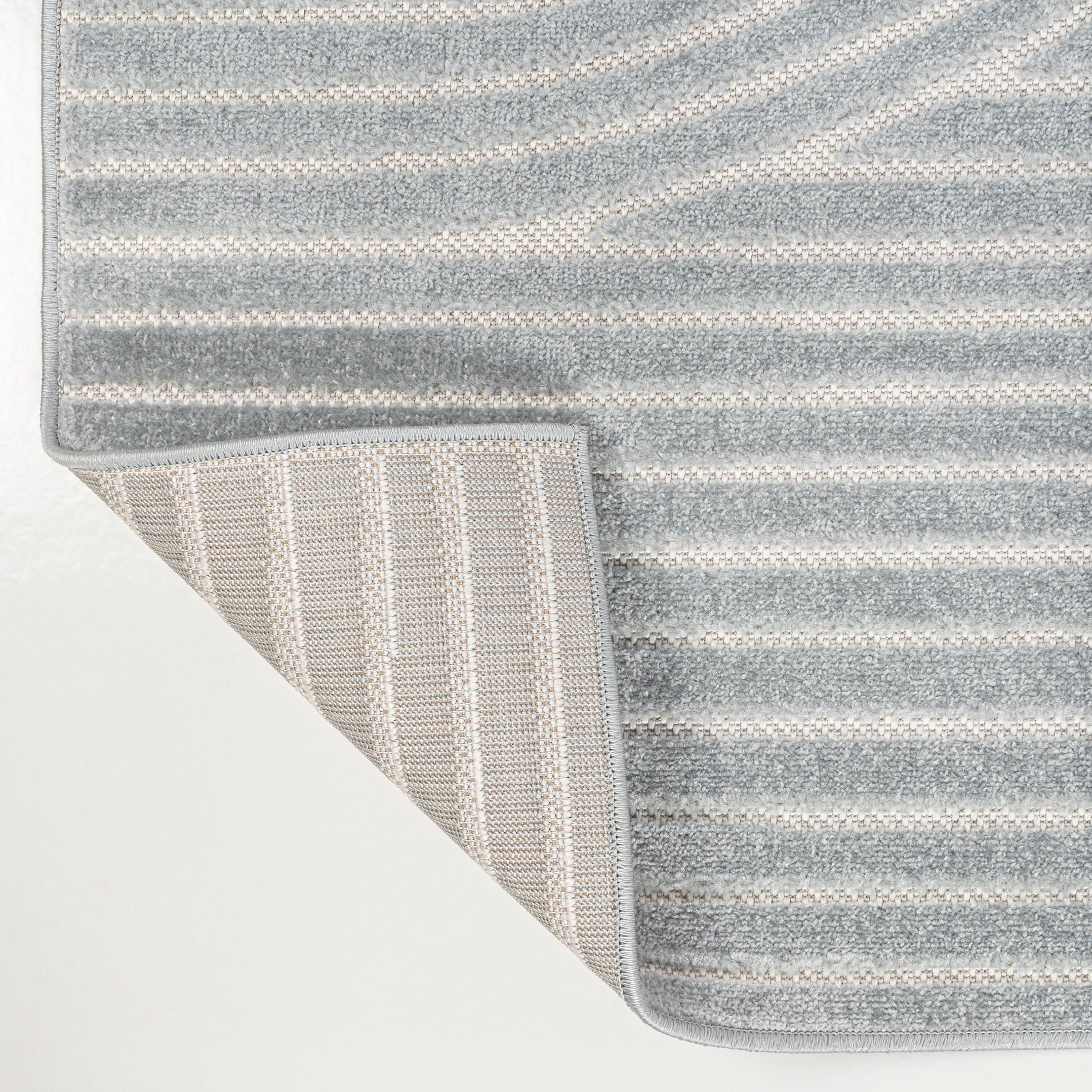 JONATHAN Y Hallie High-Low Minimalist Curve Geometric Light Blue/Cream 4 ft. x 6 ft. Indoor/Outdoor Area Rug