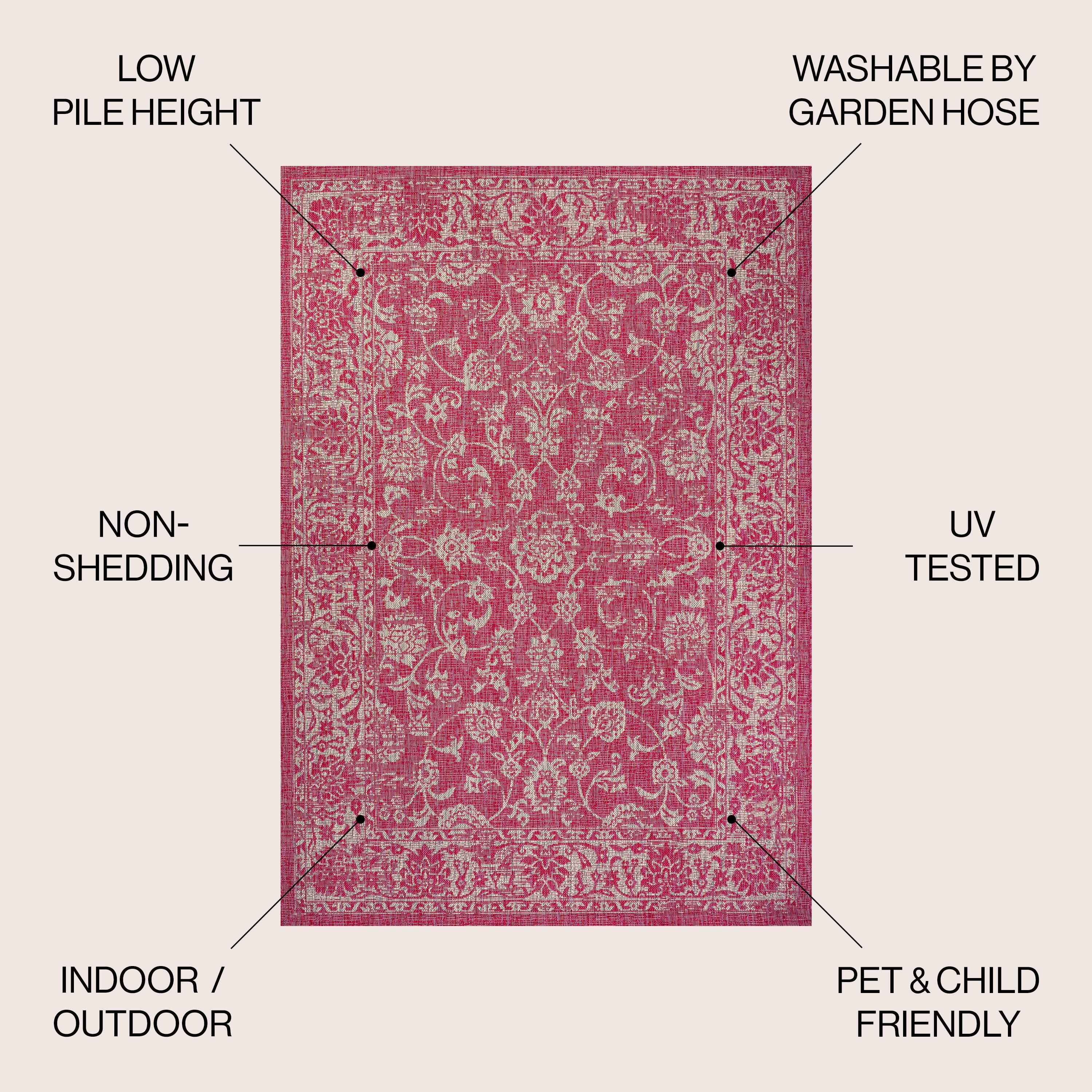 9' x 12' Tela Bohemian Textured Weave Floral Indoor/Outdoor Area Rug, Fuchsia/Light Gray - JONATHAN Y