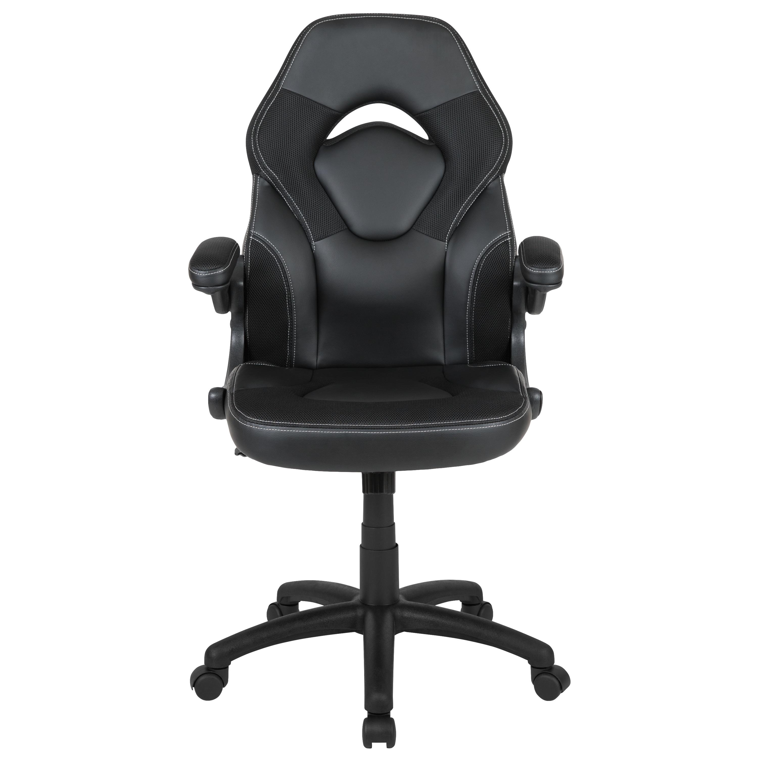 Flash Furniture X10 Gaming Chair, Racing Style Ergonomic Office Chair, Height Adjustable Swivel Computer Chair with Flip-Up Arms, Black LeatherSoft