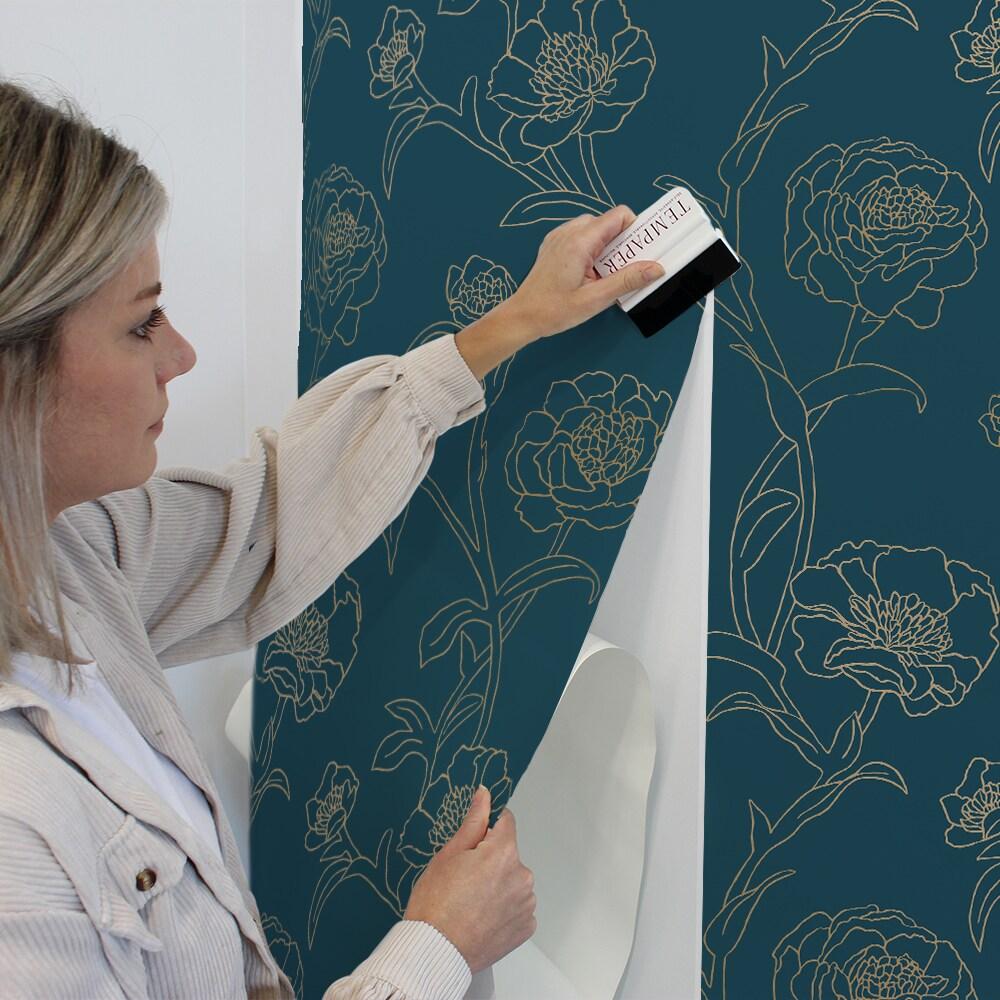 Tempaper & Co.® Peonies Removable Peel and Stick Wallpaper, Peacock Blue and Metallic Gold Floral, 28 sq. ft.: Vinyl Self-Adhesive