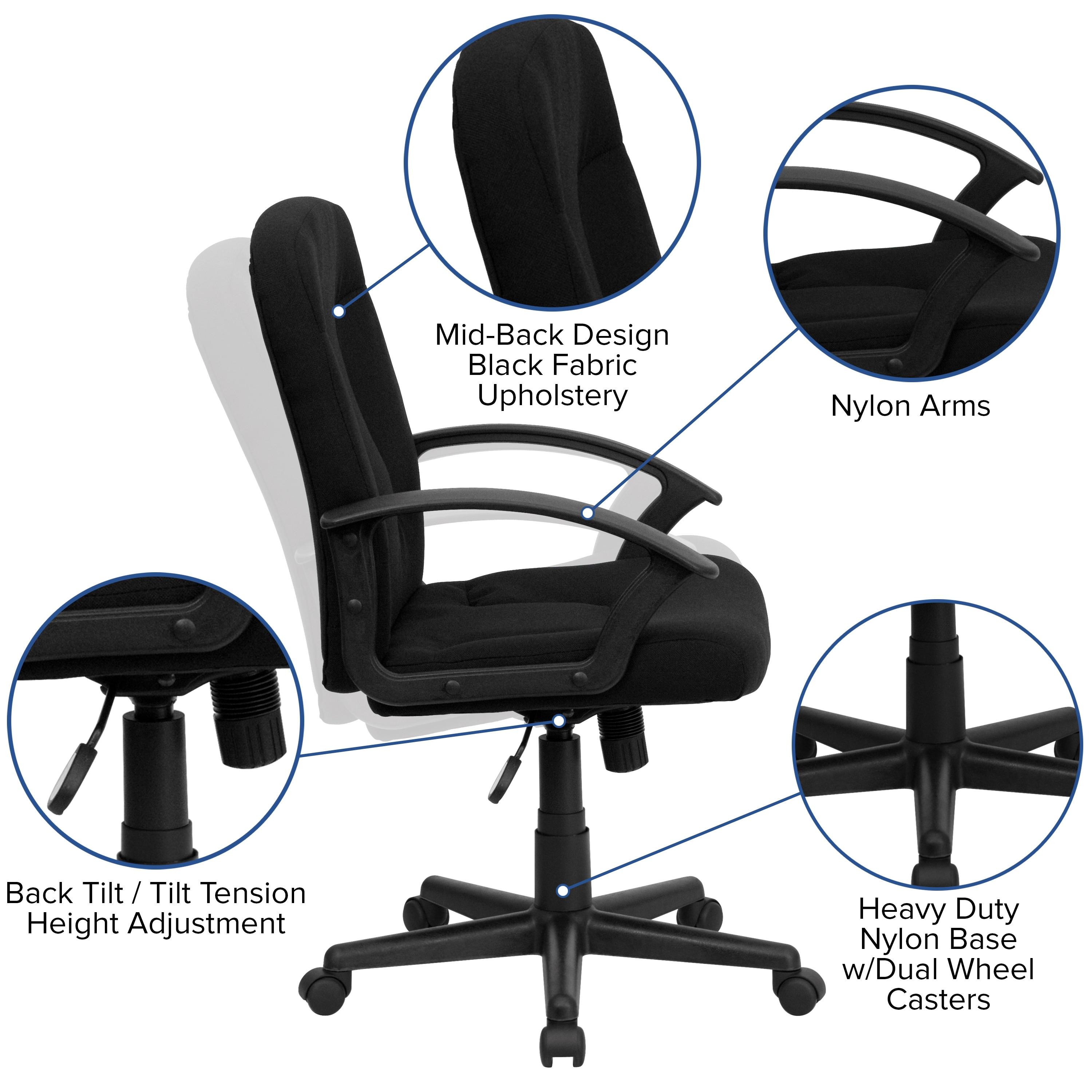 BizChair Indoor Fabric Mid-Back Swivel Office Desk Chair, Black