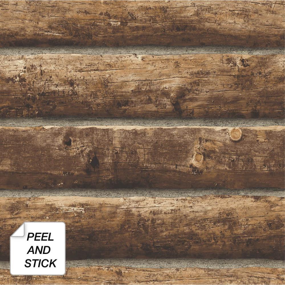 Rustic Brown Faux Log Cabin Peel and Stick Wallpaper