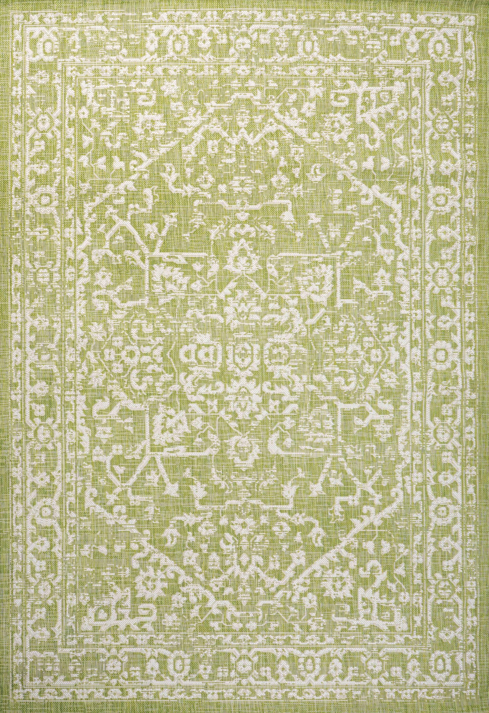 8' x 10' Malta Bohemian Styled Medallion Textured Weave Indoor/Outdoor Area Rug, Green/Cream - JONATHAN Y