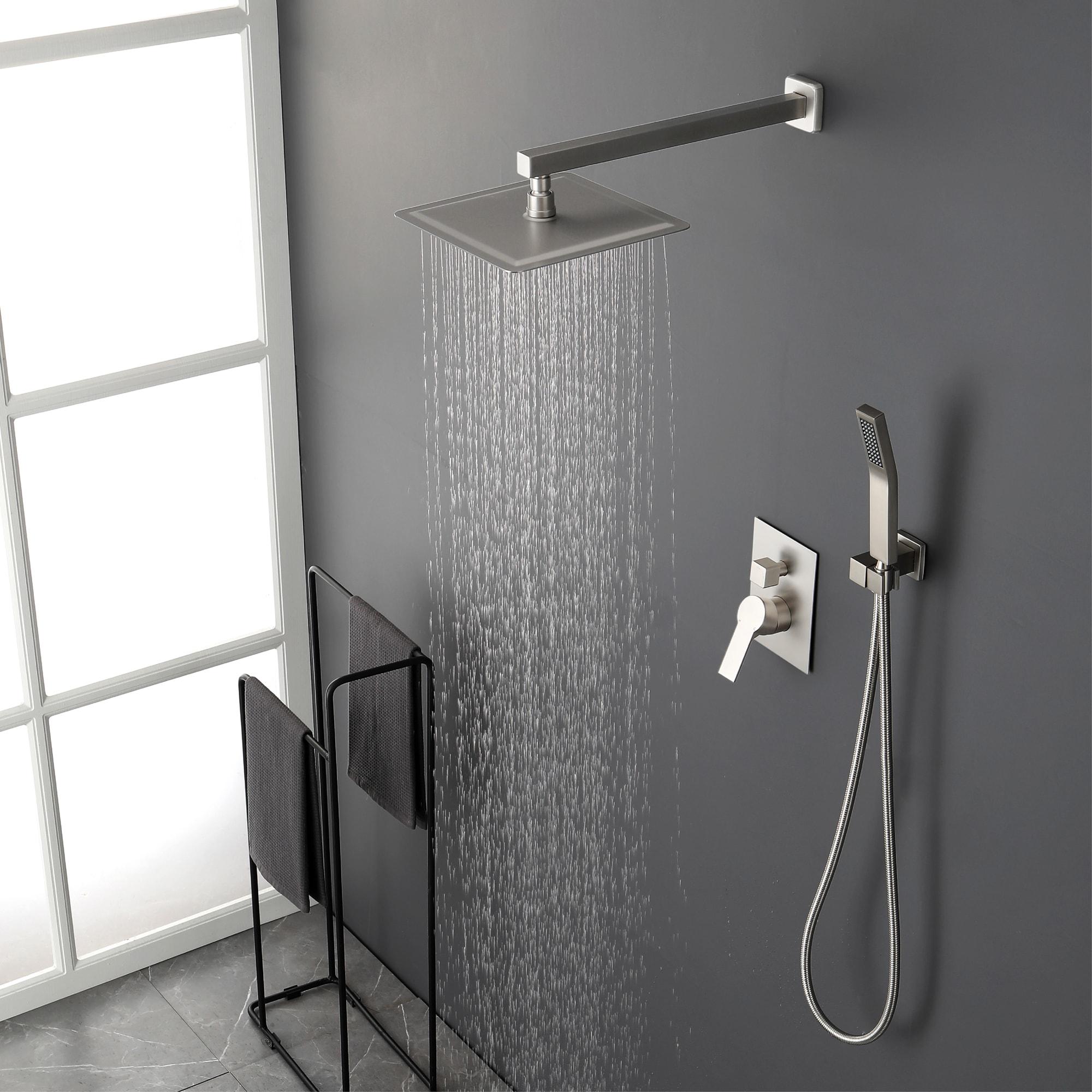 AWZTOO Wall Mounted Shower Faucet With Hand Shower Modern Shower System Set 10 Inch Rainfall Shower Head With Pressure Balance Valve Brushed Nickel