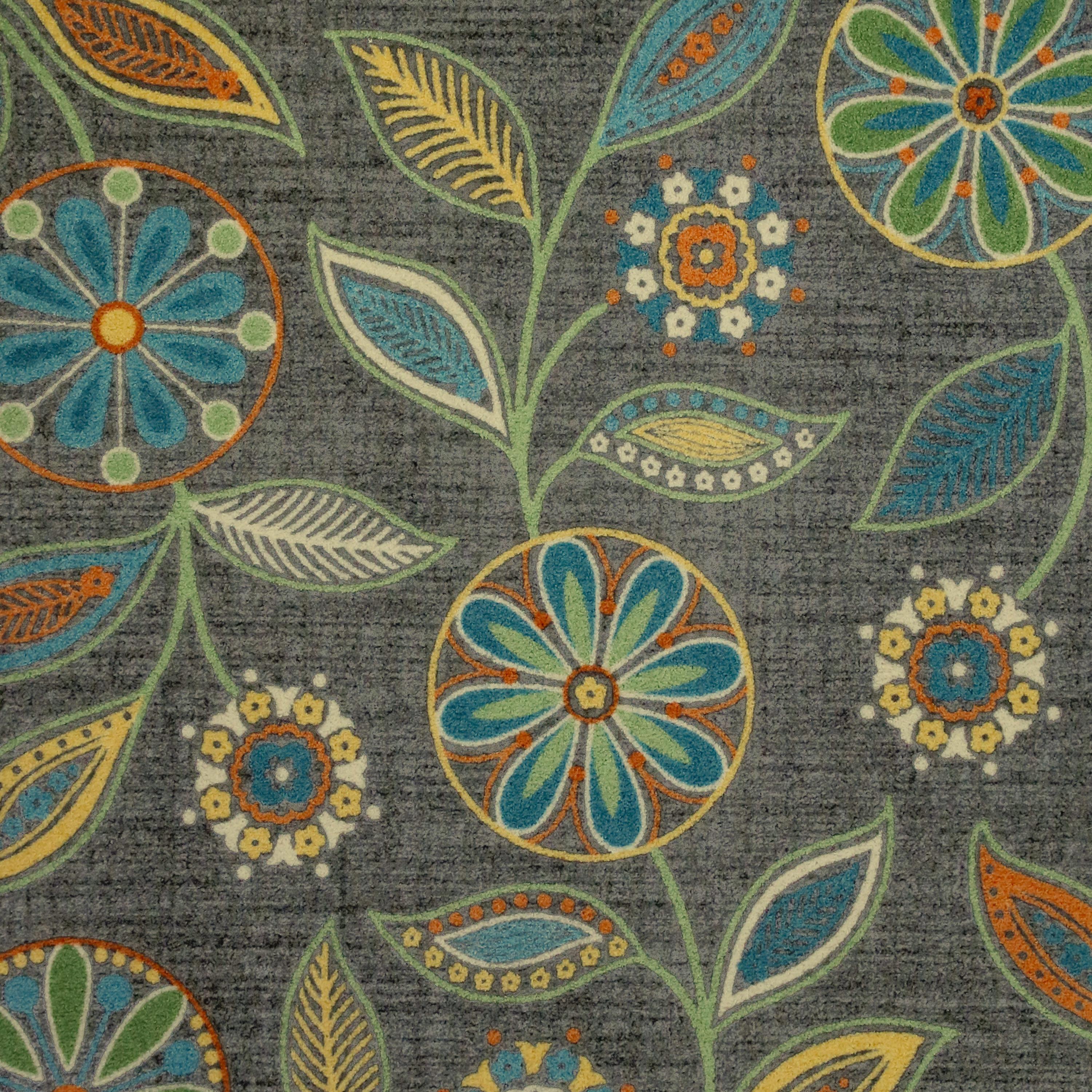 Gray Floral Tufted Washable Accent Rug