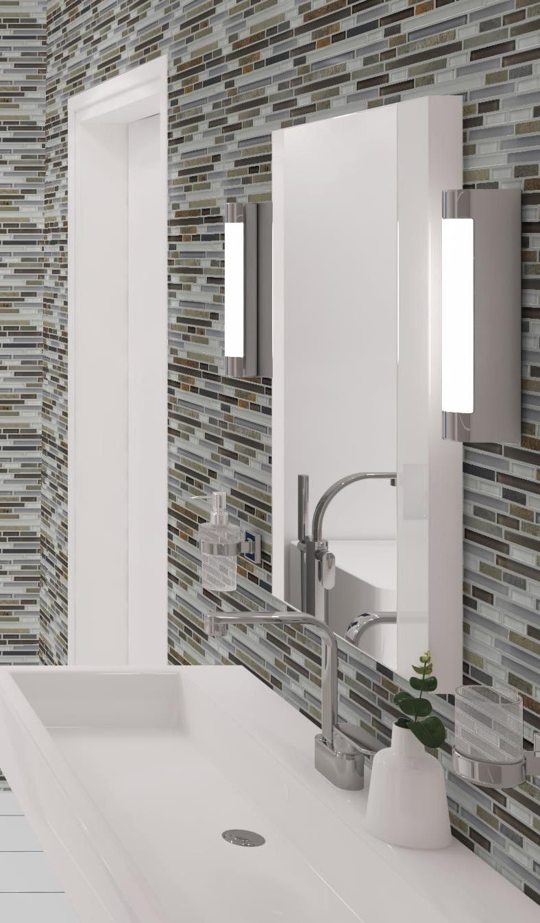Wright-Scape Straight Edge Glass & Slate Brick Joint Mosaic Kitchen Backsplash, Bathroom, Shower, Pool, Wall and Floor Tile