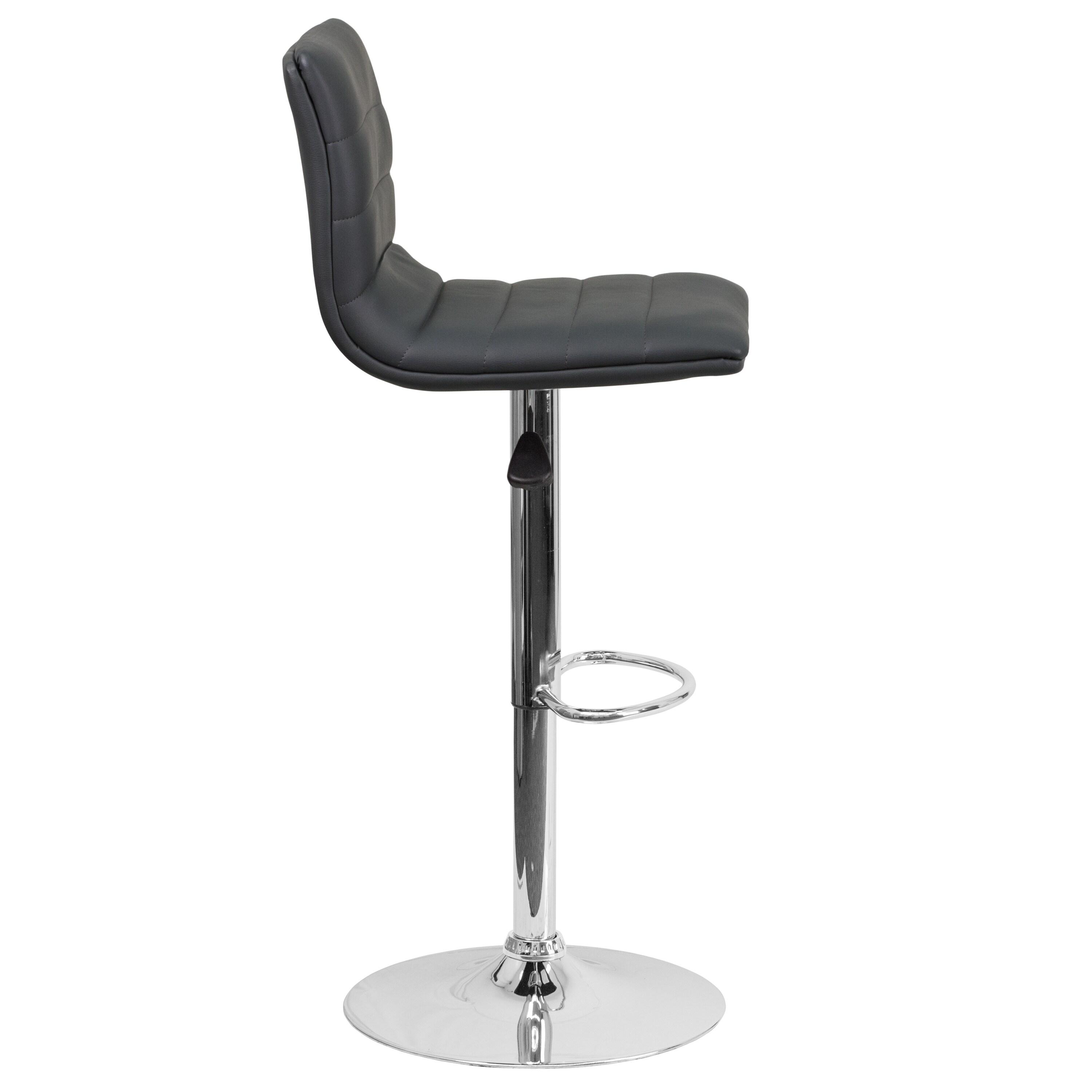 Flash Furniture Modern Gray Vinyl Adjustable Bar Stool with Back, Counter Height Swivel Stool with Chrome Pedestal Base