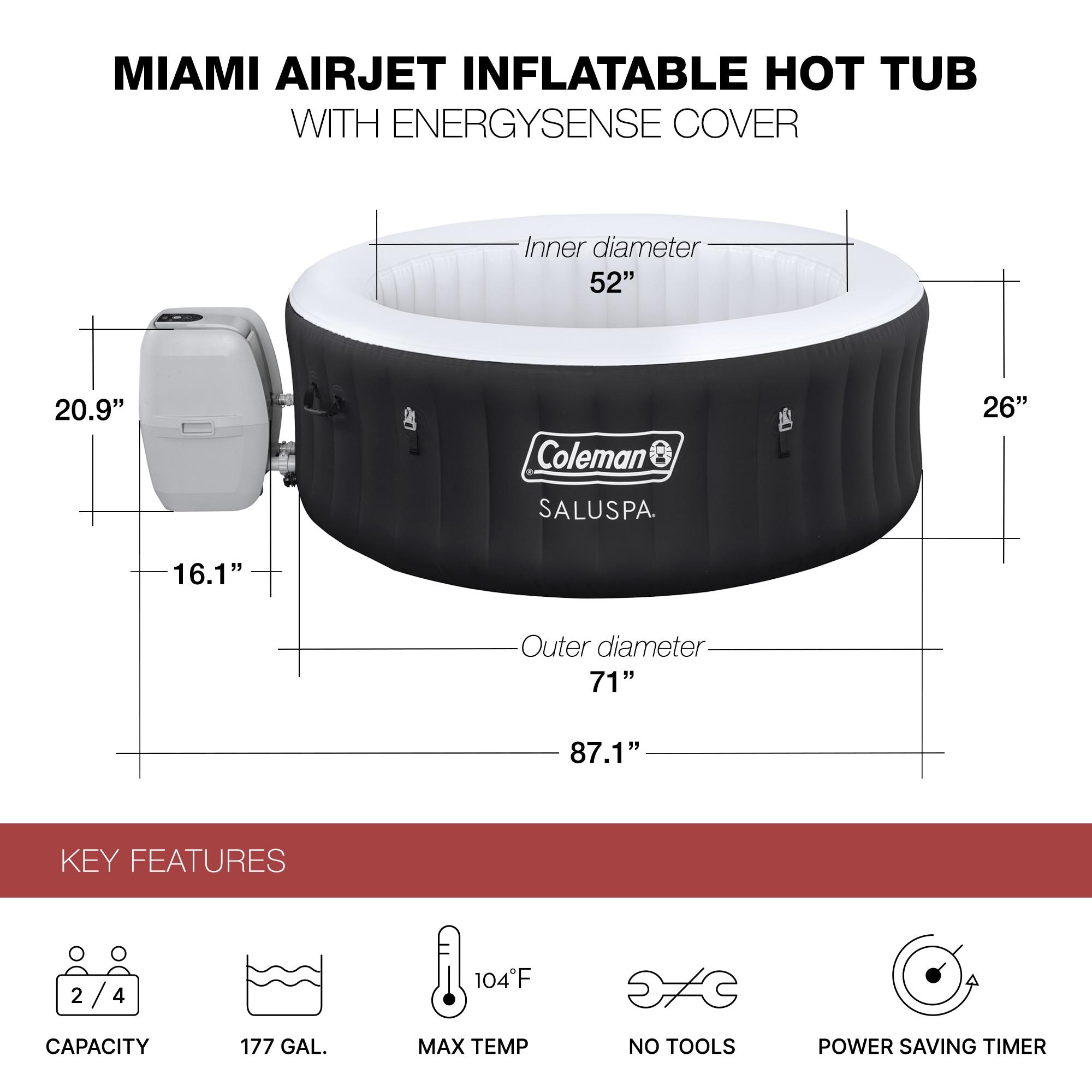 Bestway Coleman Miami AirJet Square Inflatable Hot Tub with EnergySense Cover, Black