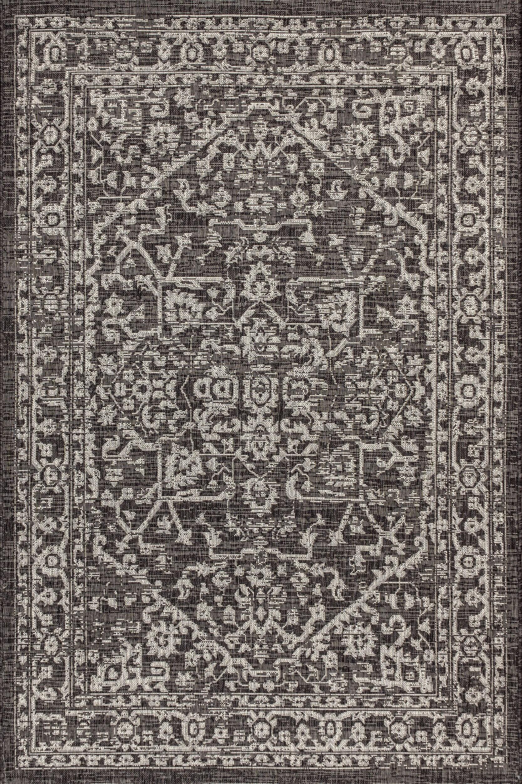 4'x6' Malta Bohemian Medallion Textured Weave Indoor/Outdoor Area Rug, Black/Gray - JONATHAN Y