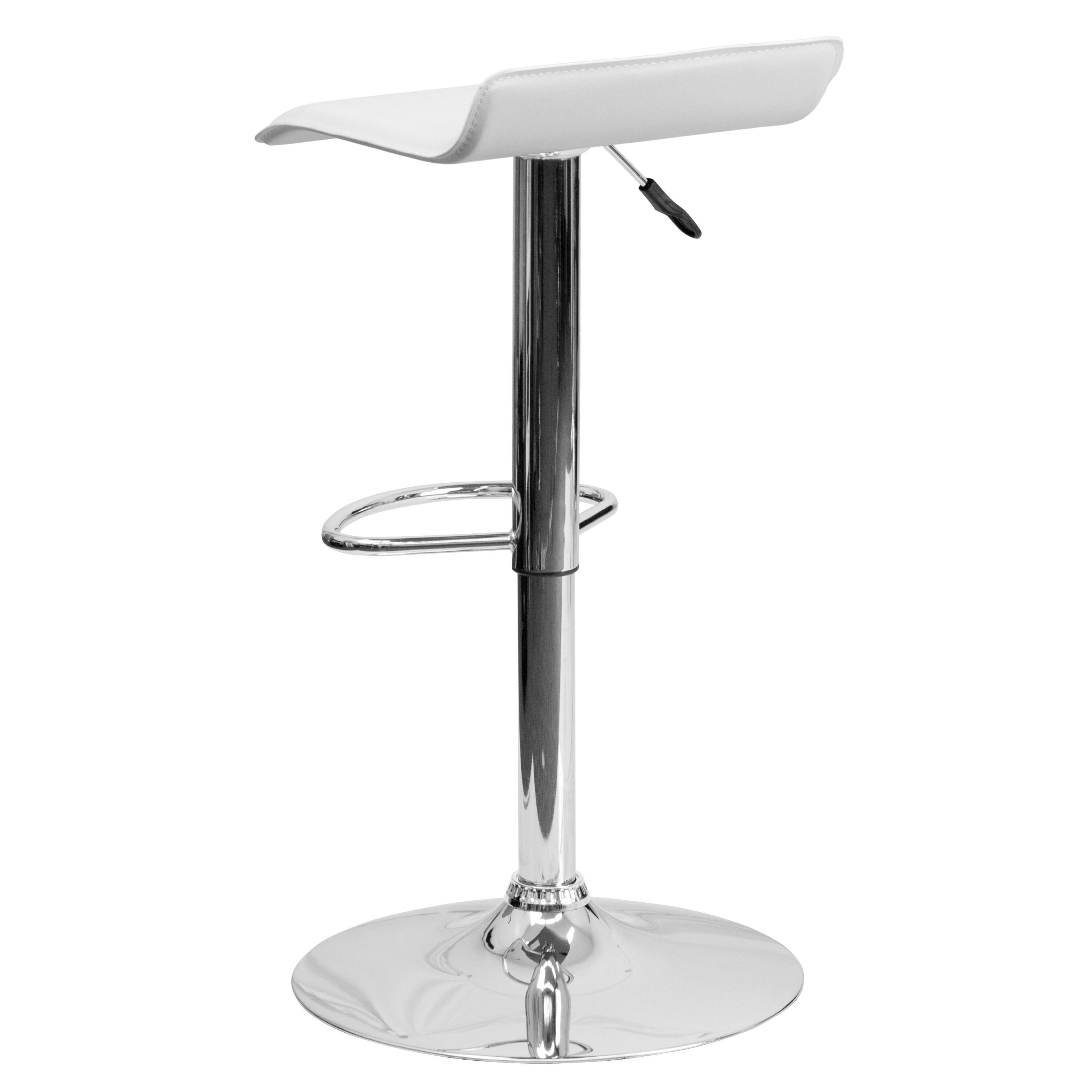 Flash Furniture Contemporary White Vinyl Adjustable Height Barstool with Solid Wave Seat and Chrome Base