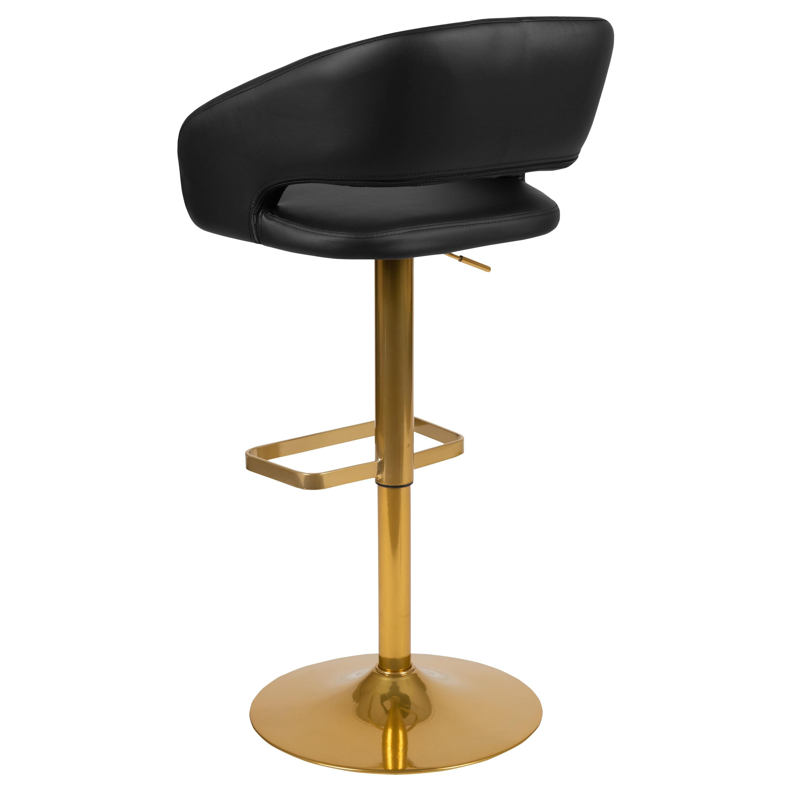 Flash Furniture Contemporary Black Vinyl Adjustable Height Barstool with Rounded Mid-Back and Gold Base