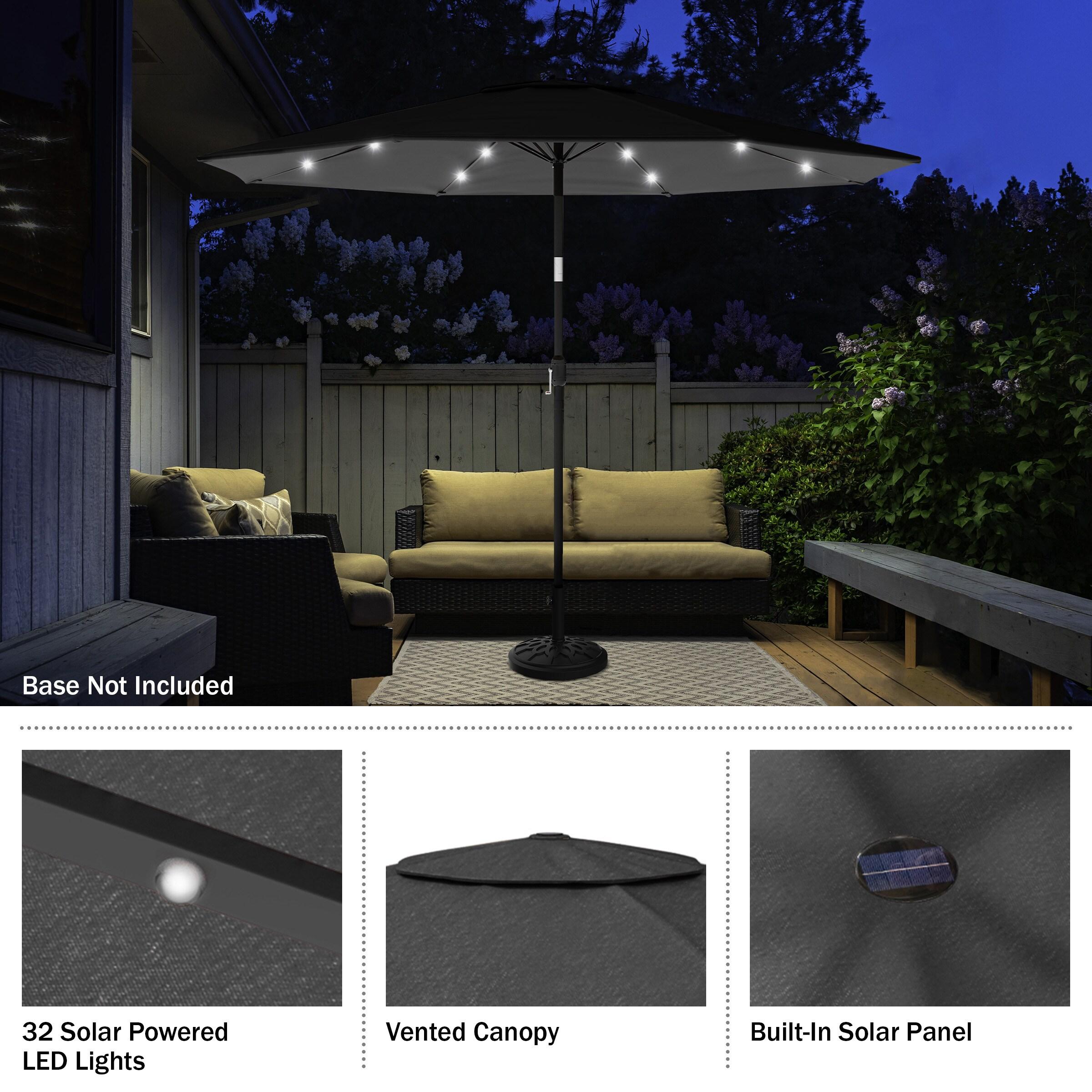 Pure Garden 10' Octagon Outdoor Patio Market Umbrella: Solar LED, Water-Resistant, Steel Frame