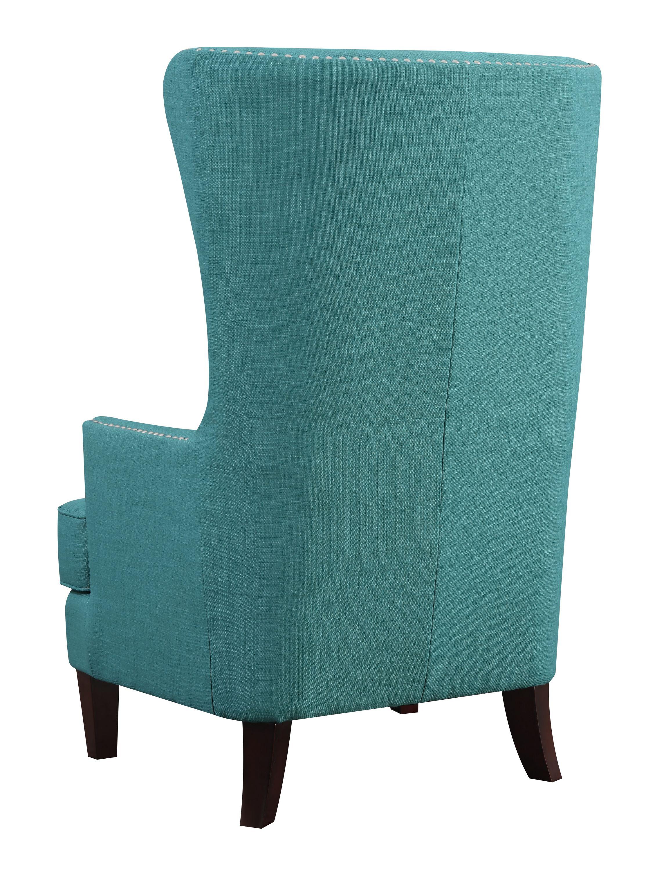 Picket House Furnishings Karson High Back Upholstered Chair Teal: Occasional Slipper Chair, Polyester Fabric, Wood Legs