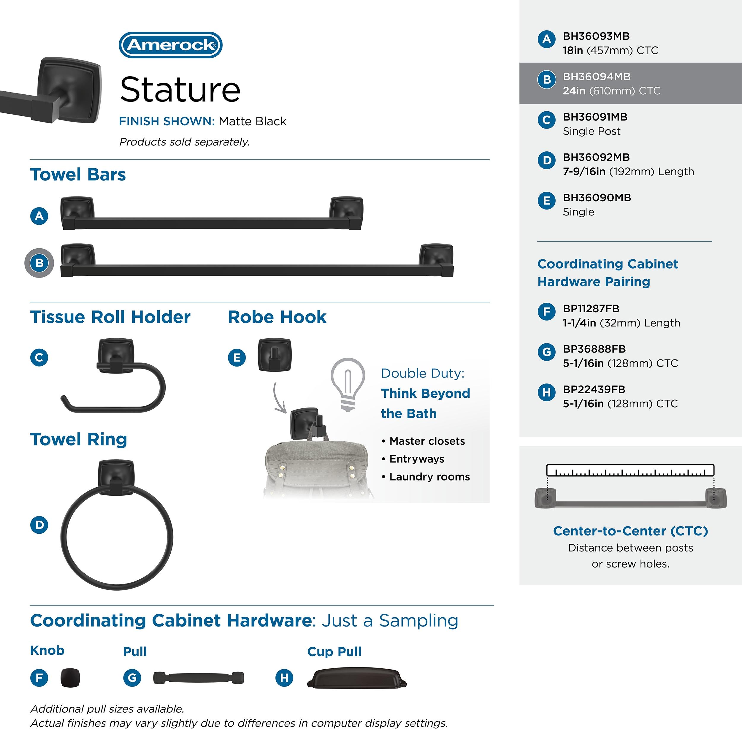 Amerock Stature Matte Black 24 inch (610mm) Towel Bar