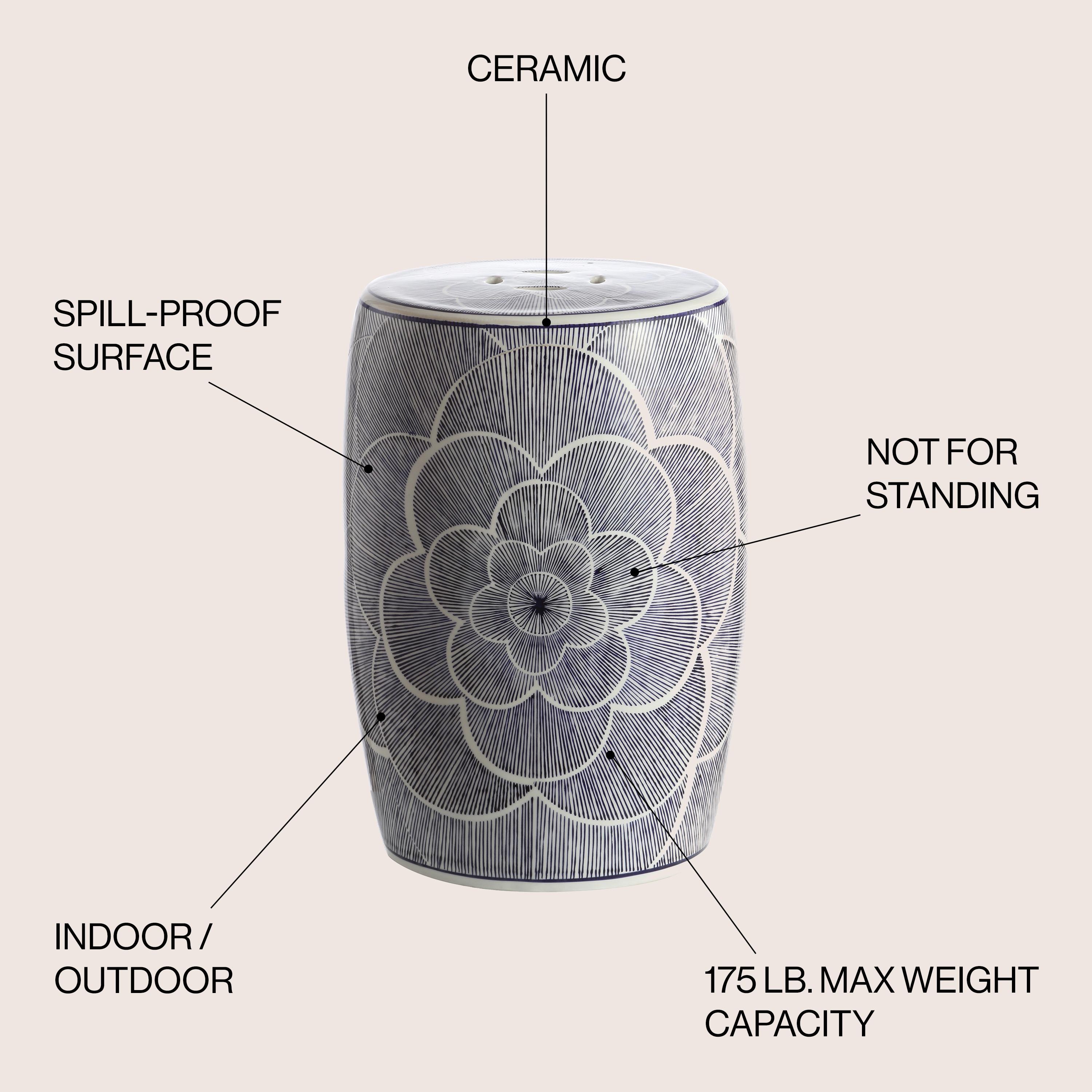 JONATHAN Y Camellia 17" Ceramic Drum Garden Stool, Blue