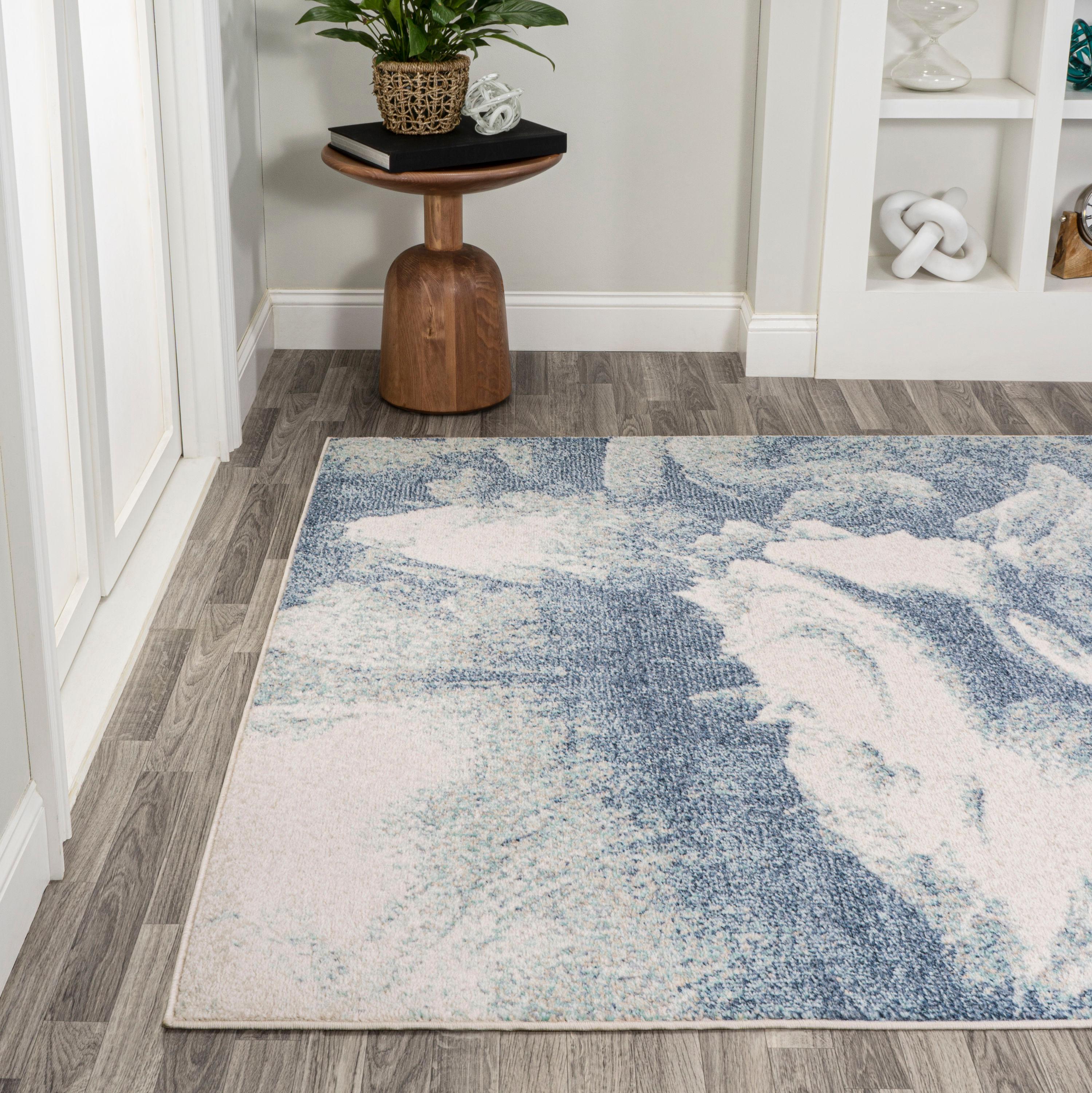 4' x 6' Petalo Abstract Two-Tone Modern Area Rug, Blue/Cream - JONATHAN Y