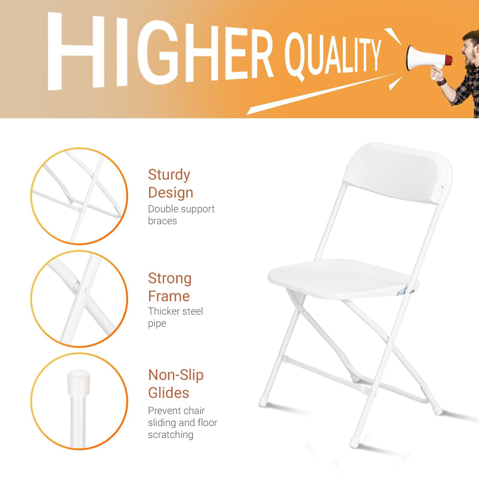 FCH White Folding Chair，Foldable Metal Frame with Solid Plastic Seat, Portable for Event Party Outside Dining Game，10 Pack