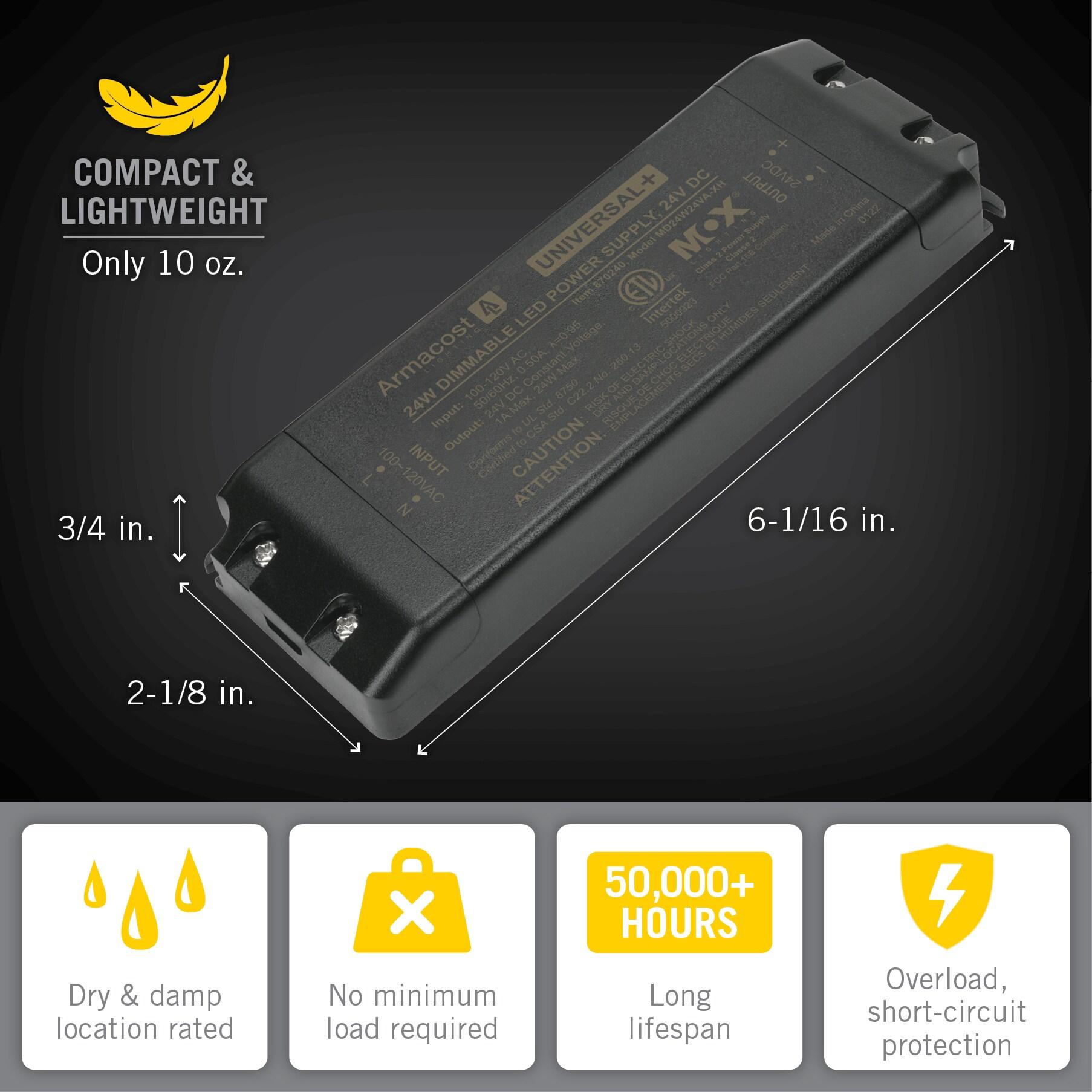 Armacost Lighting Universal+ Dimmable LED Driver 24V DC, Electronic Transformer ELV/MLV/TRIAC 870240