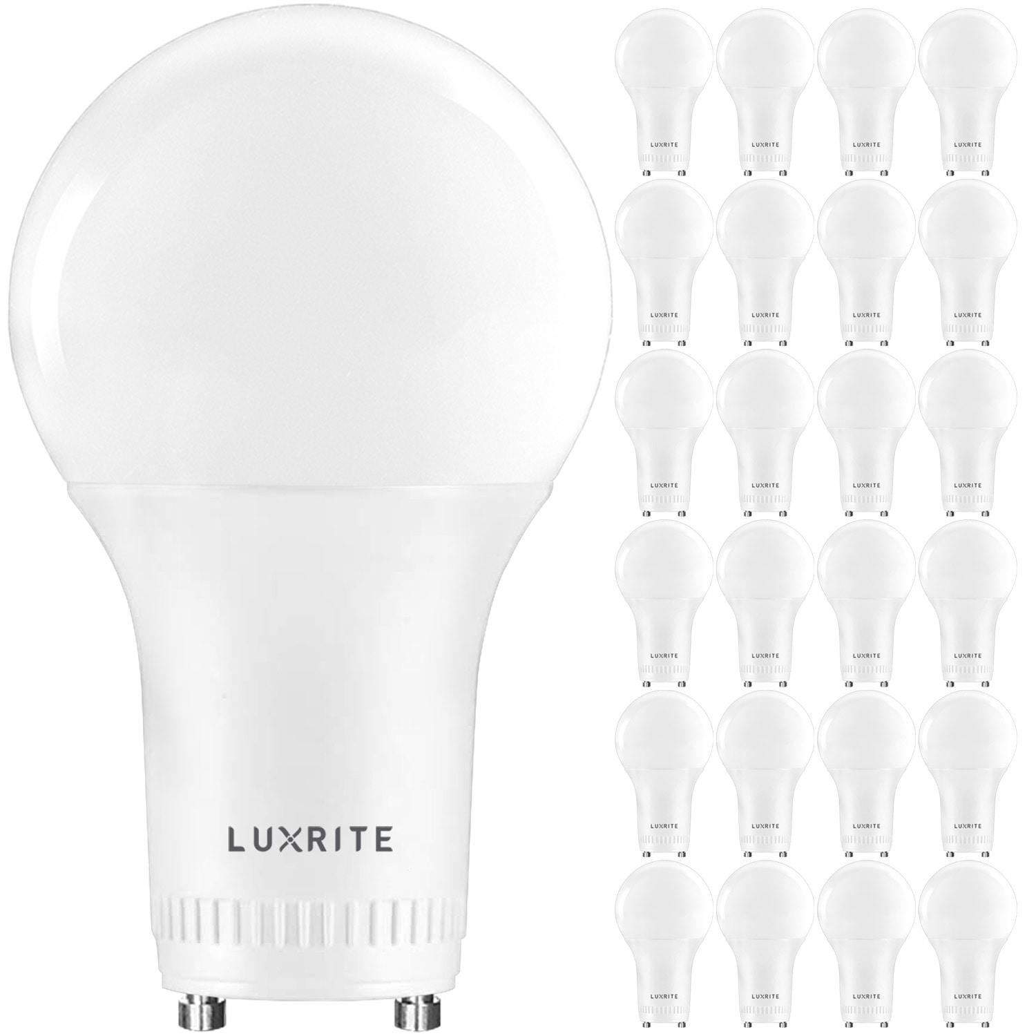 Luxrite A19 LED Bulb, 60W Equivalent, 3000K Soft White, Dimmable, 800 Lumens, Enclosed Fixture Rated, UL Listed, GU24 Base 24 Pack