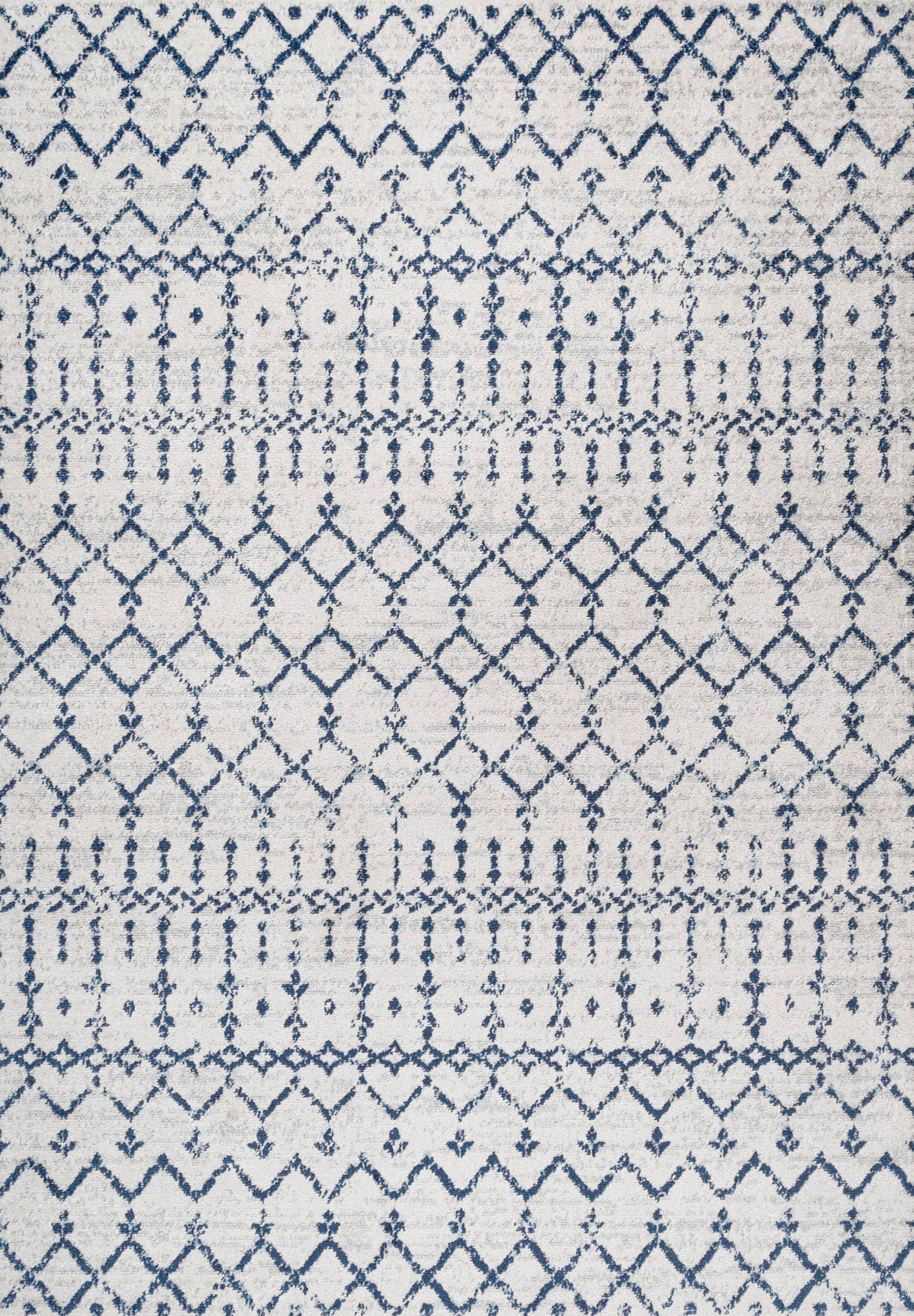 5'x 8' Morrocan Hype Boho Vintage Diamond Area Rug, Cream/Navy - JONATHAN Y