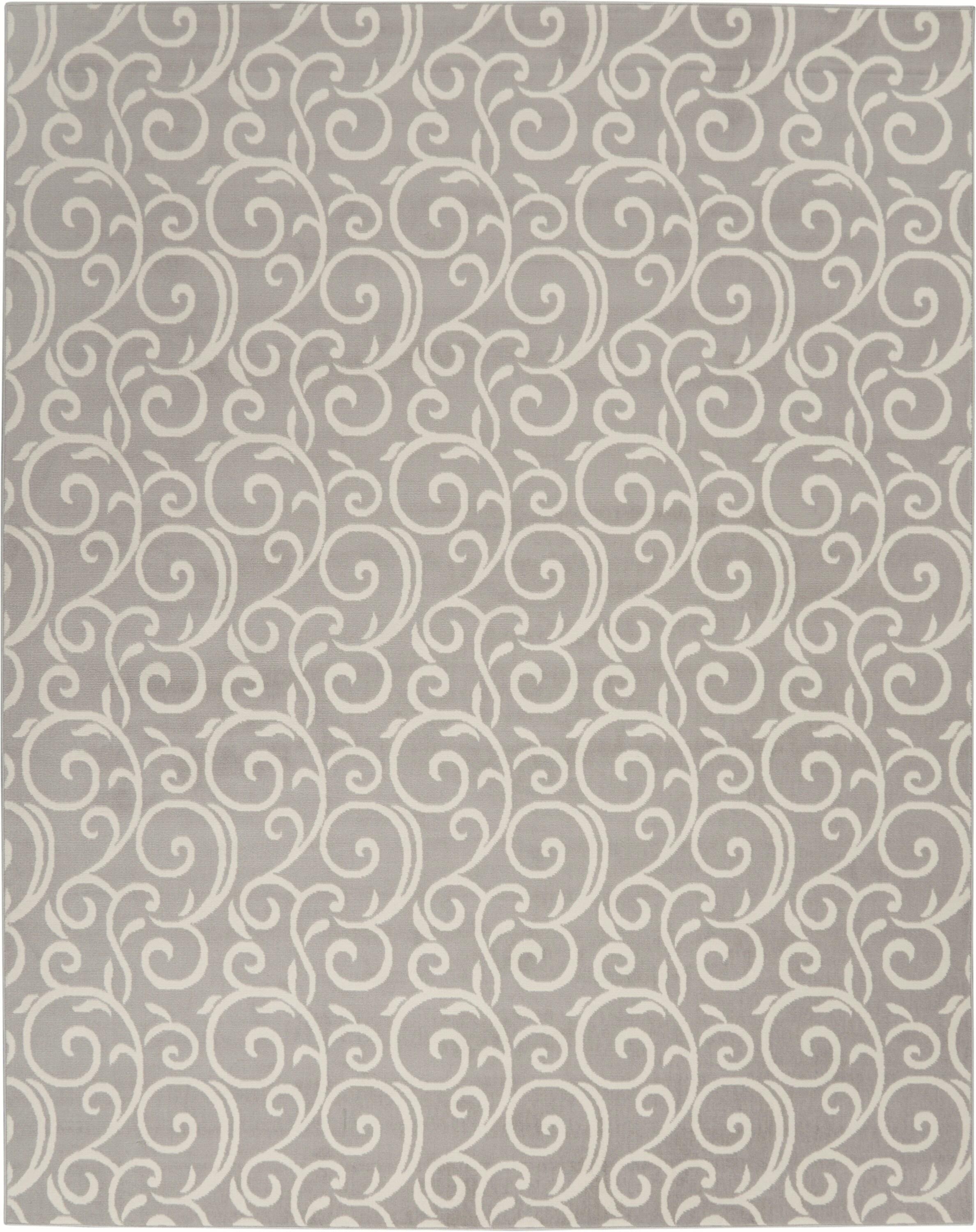 Nourison Grafix 7'10" x 9'10" (8' x 10') Grey Area Rug Bohemian Contemporary Botanical by Nourison