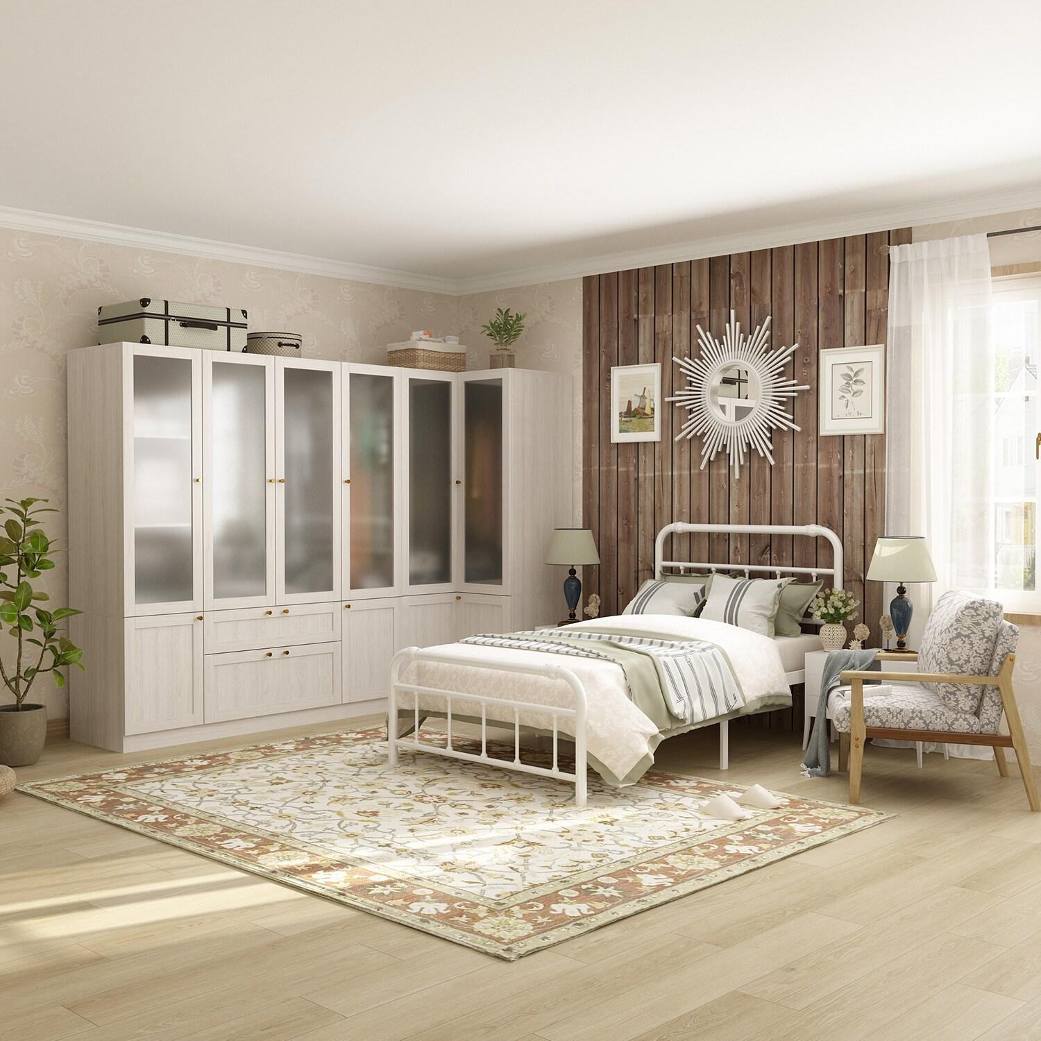 FUFU&GAGA Modern Simple Wardrobe Frosted Glass Door Combination Clothes Storage Cabinet Armoire