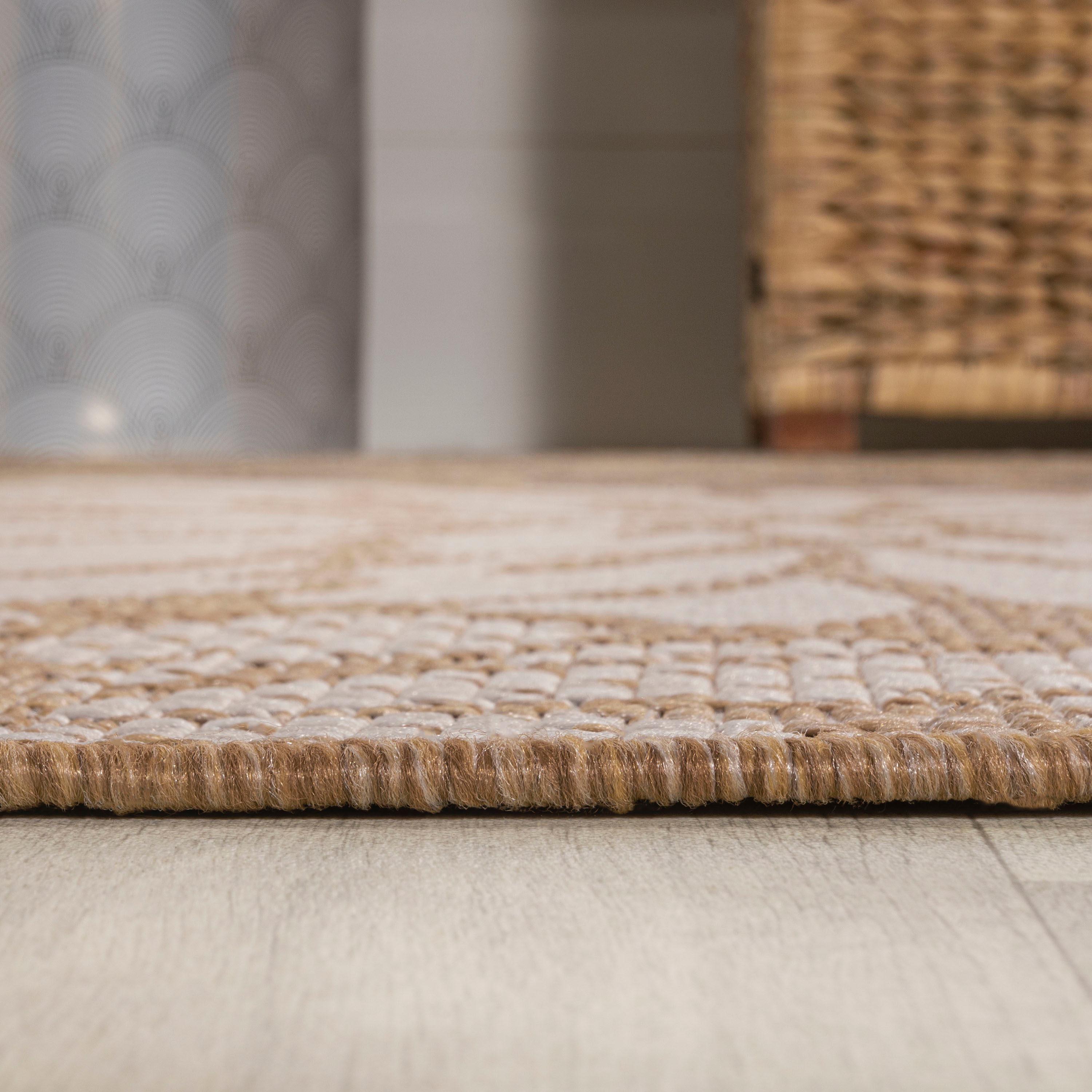 5' x 5' Zinnia Modern Floral Textured Weave Indoor/Outdoor Area Rug, Brown/Cream - JONATHAN Y
