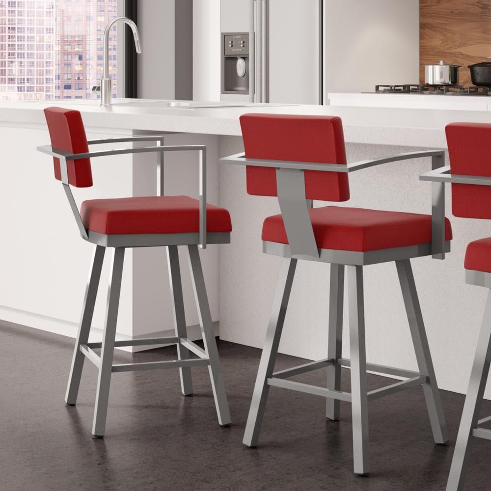 Amisco Akers 26 In. Swivel Counter Stool - Red Polyester / Metallic Grey Metal