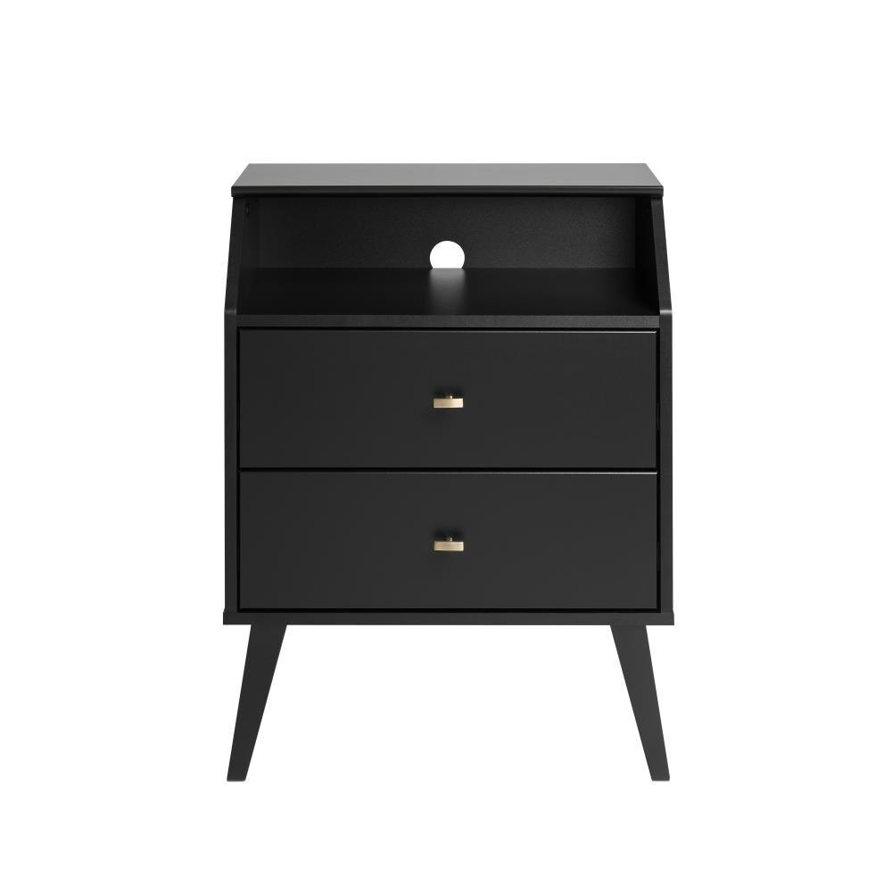 Prepac Milo Mid-Century Modern 2-Drawer Bedroom Nightstand, Black