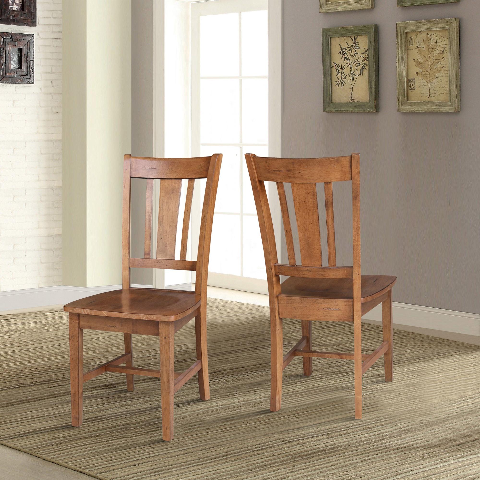 Set of 2 San Remo Splat Back Chairs Distressed Oak - International Concepts: Solid Wood, Parawood Material, Mid-Century Style