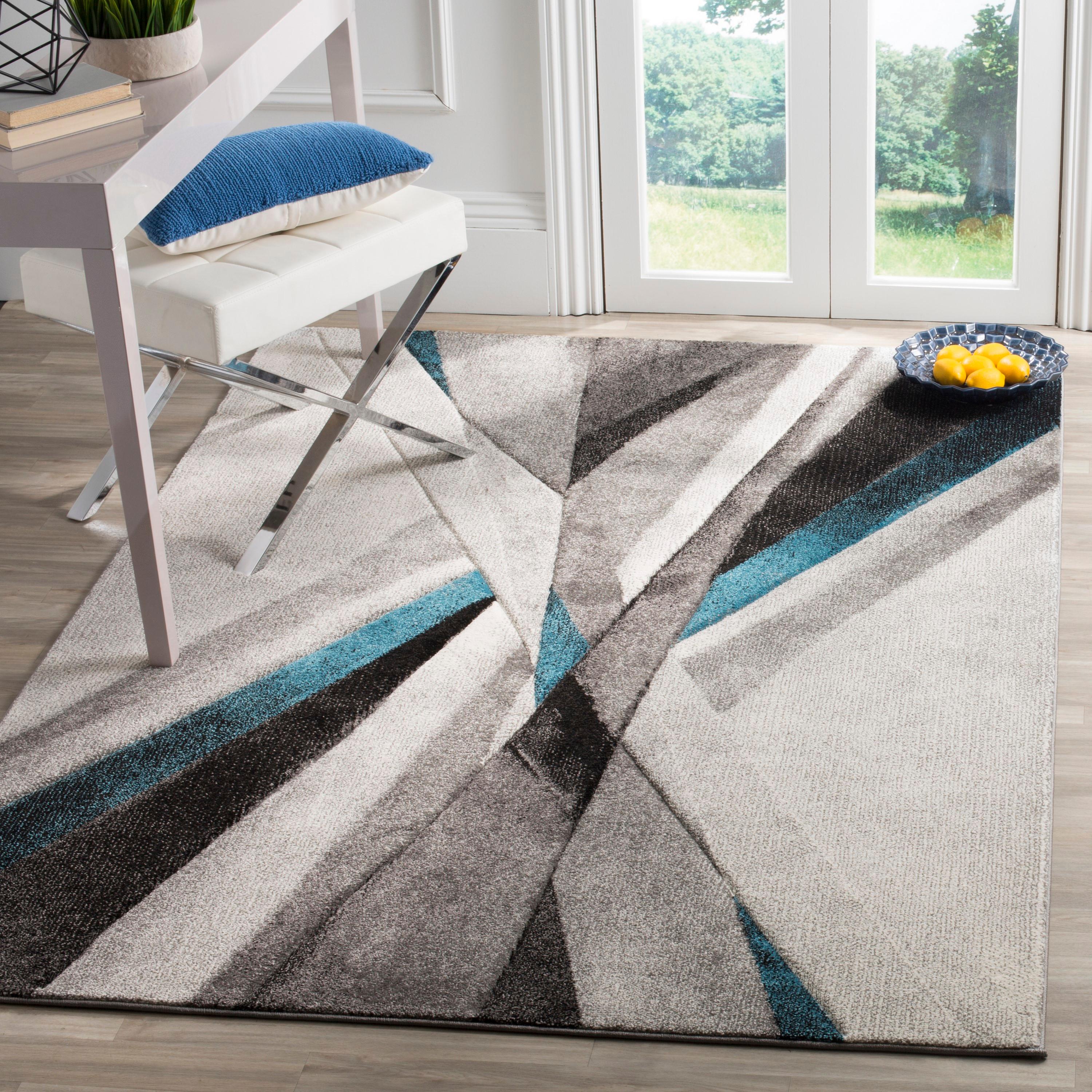 Hollywood HLW710 Power Loomed Area Rug - Grey/Teal - 6'7"x6'7" - Safavieh.